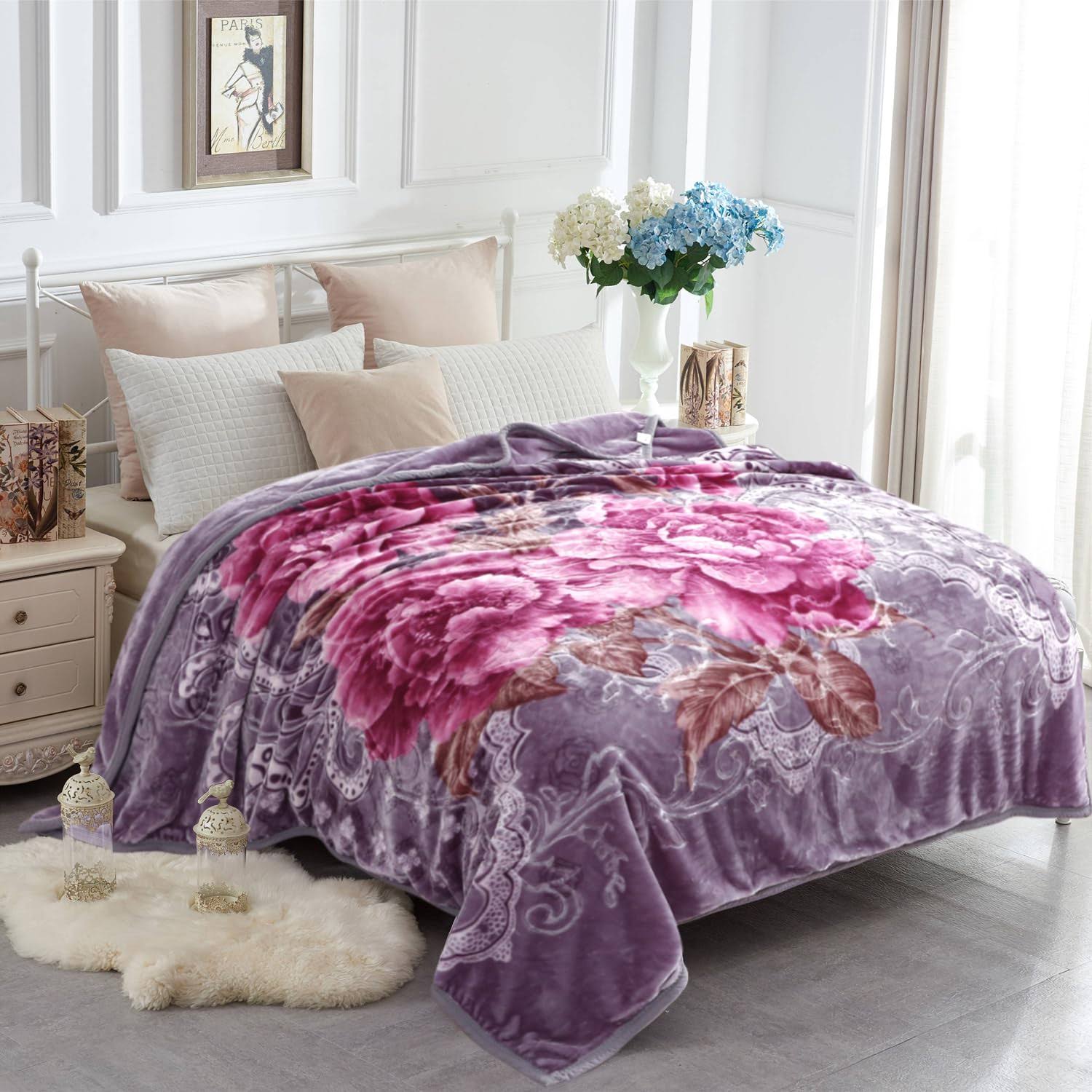 JYK Heavy Korean Faux Mink Fleece Blanket, 5 lb - 2 Ply Reversible 520GSM Silky Soft Plush Warm Blanket for Autumn Winter