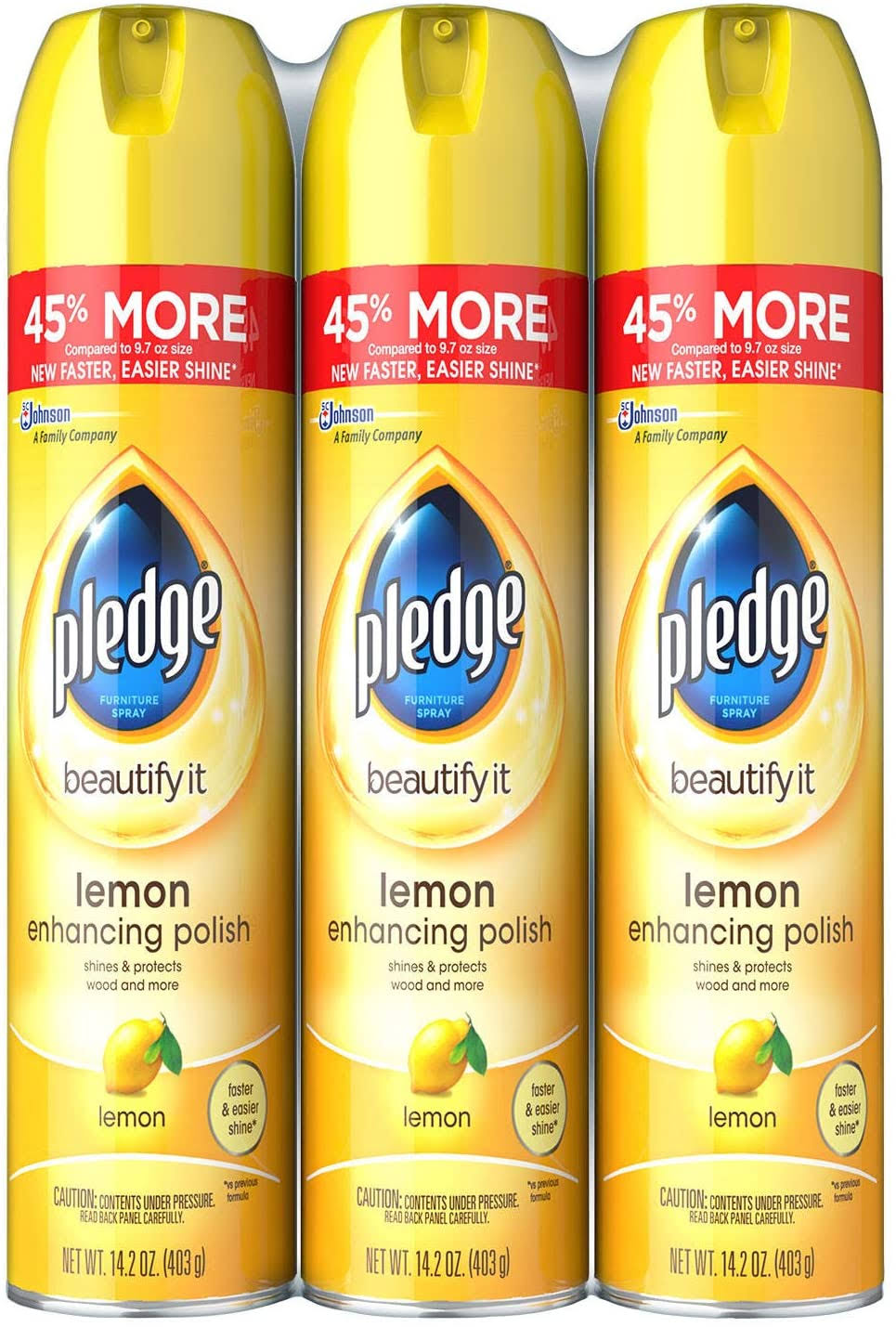 Pledge Lemon Clean Polish Fast & Easy Shine 3/14.2 oz Net WT 42.6 oz