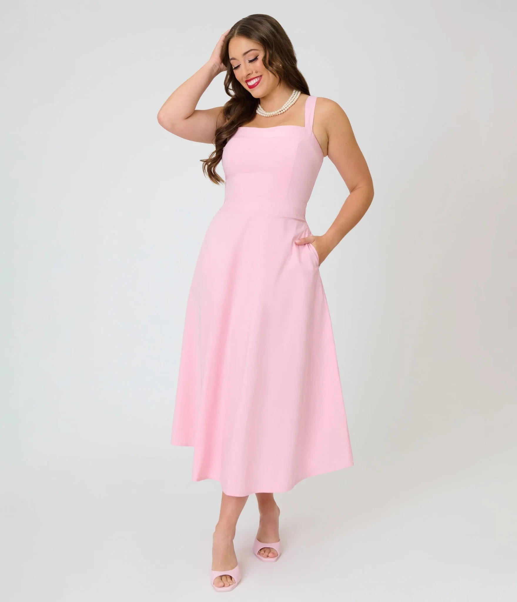 Timeless Blush Pink Cotton Poplin Midi Dress