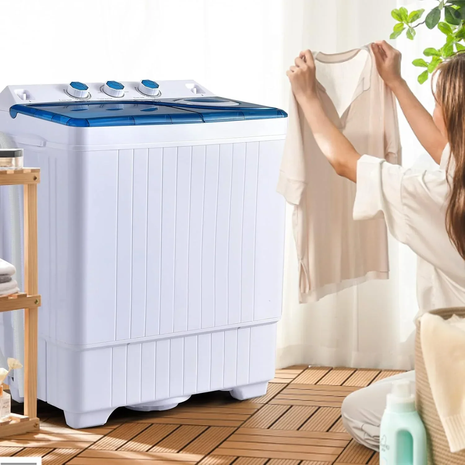 Machine à laver COSTWAY à double cuve, capacité 12 kg, essorage 8 kg, pompe de vidange combinée