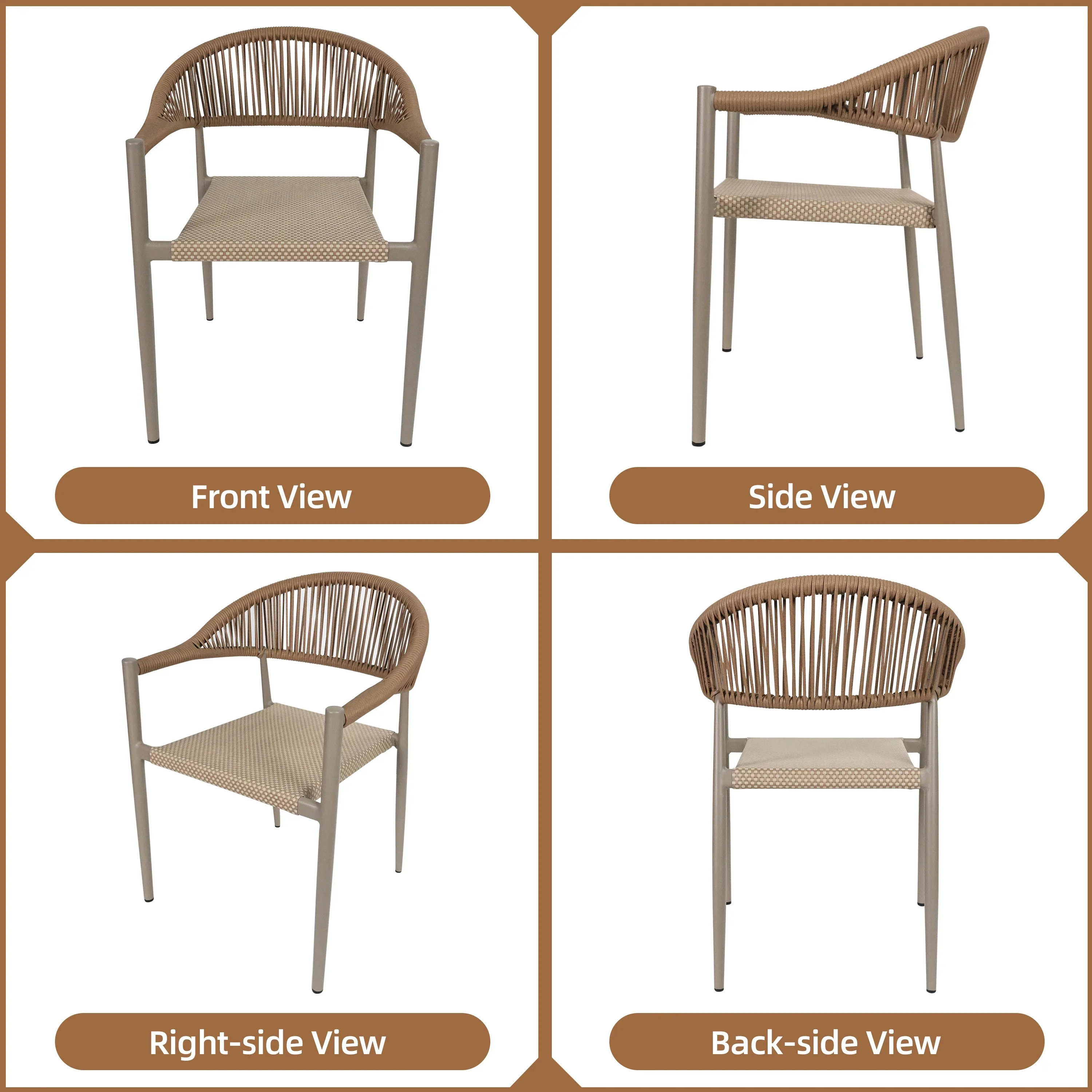 Vmopu New Set of 4 Gray Outdoor  Stackable Dining Chair, PE Rattan for Bistro Restaurant Garden