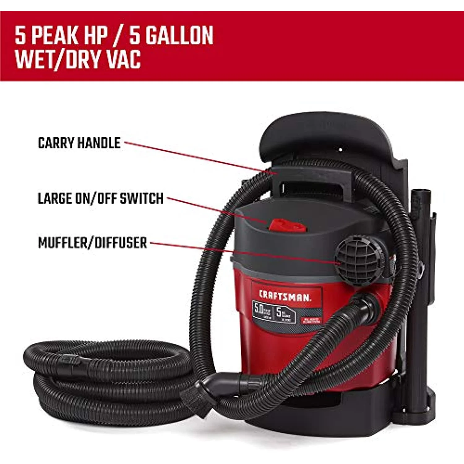 5 gal. Corded Wet/Dry Vacuum 5 hp 5 amps 120 volts Red 25 lb. 1 pc. - Image 3