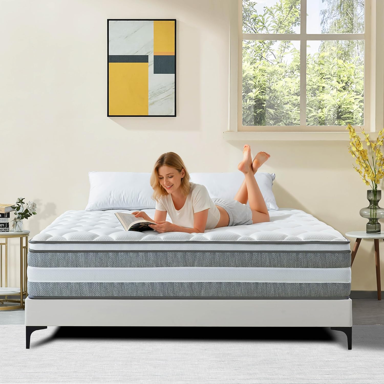 Full Size Mattress, 12 Inch Hybrid Mattress in a Box with Memory Foam and Individually Pocketed Spring, Motion Isolation, Pressure Relief, Medium, CertiPUR-US Certified