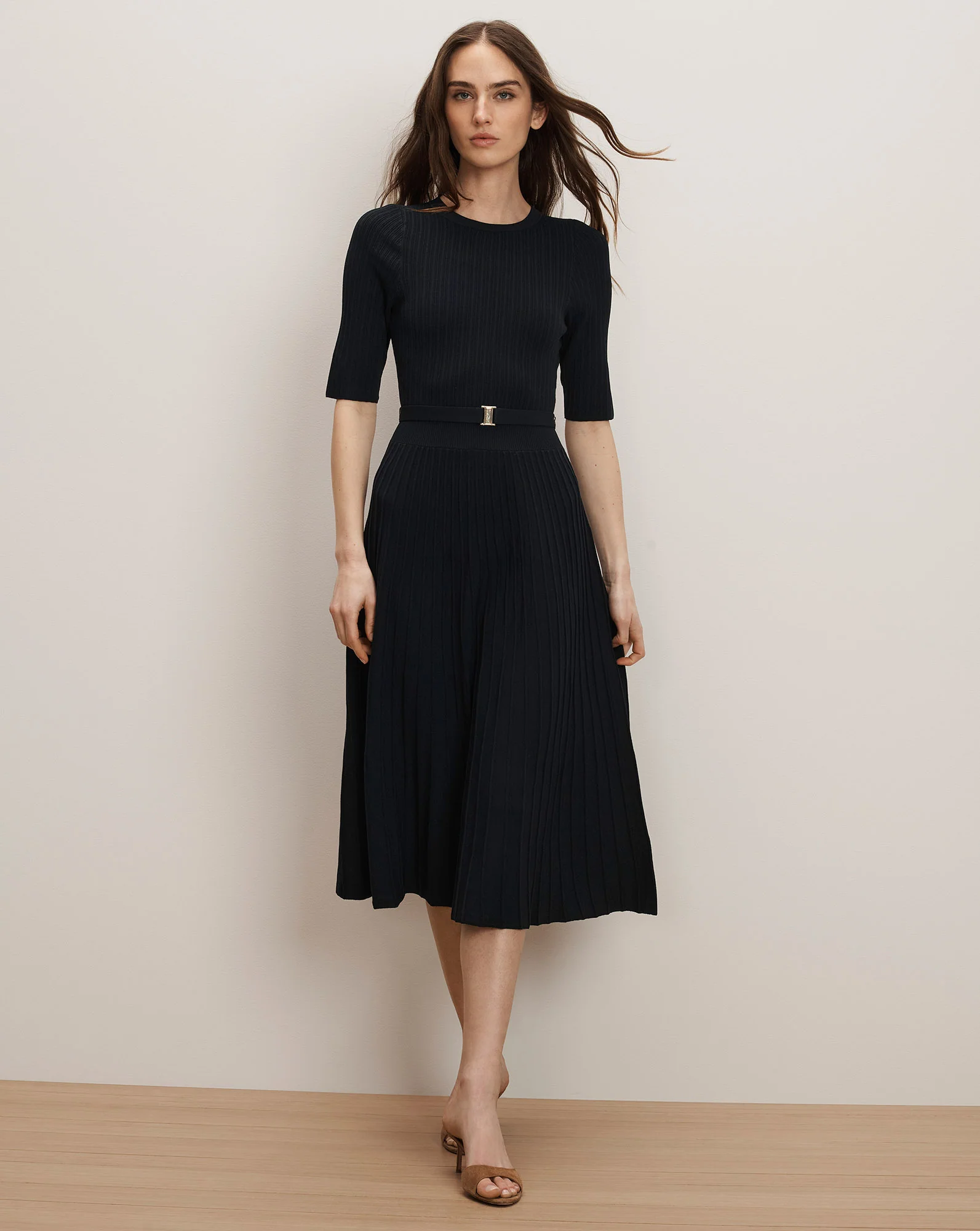 Elthea Belted Midi Dress - Navy