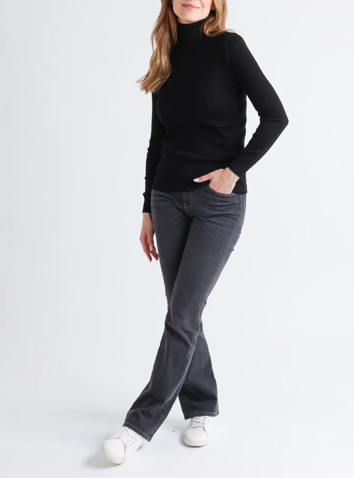Pull chaussette femme col roule en laine merinos Noir