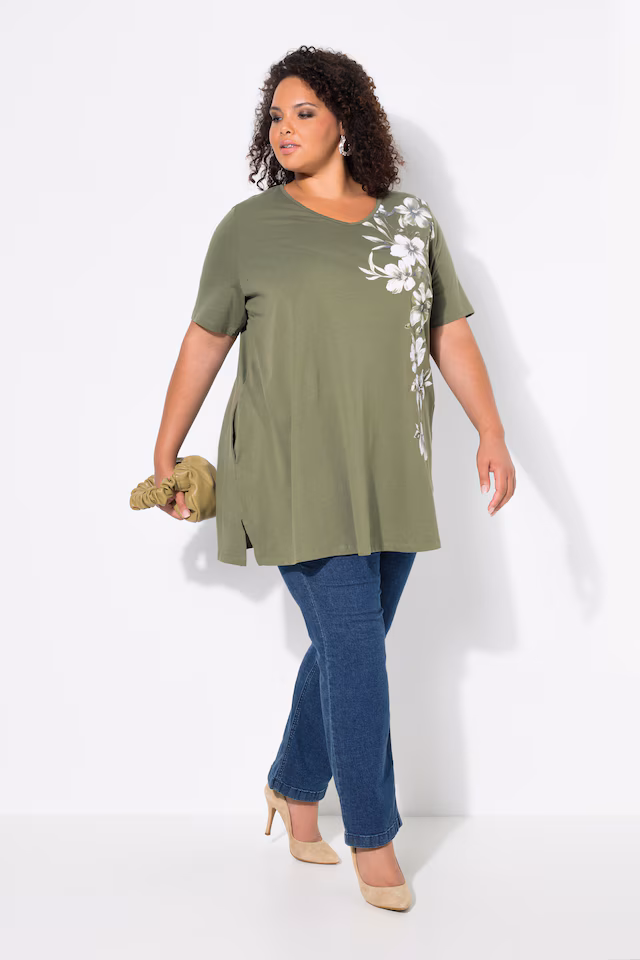 Placment Print A-line Swing Pocket Cotton Knit Tunic
