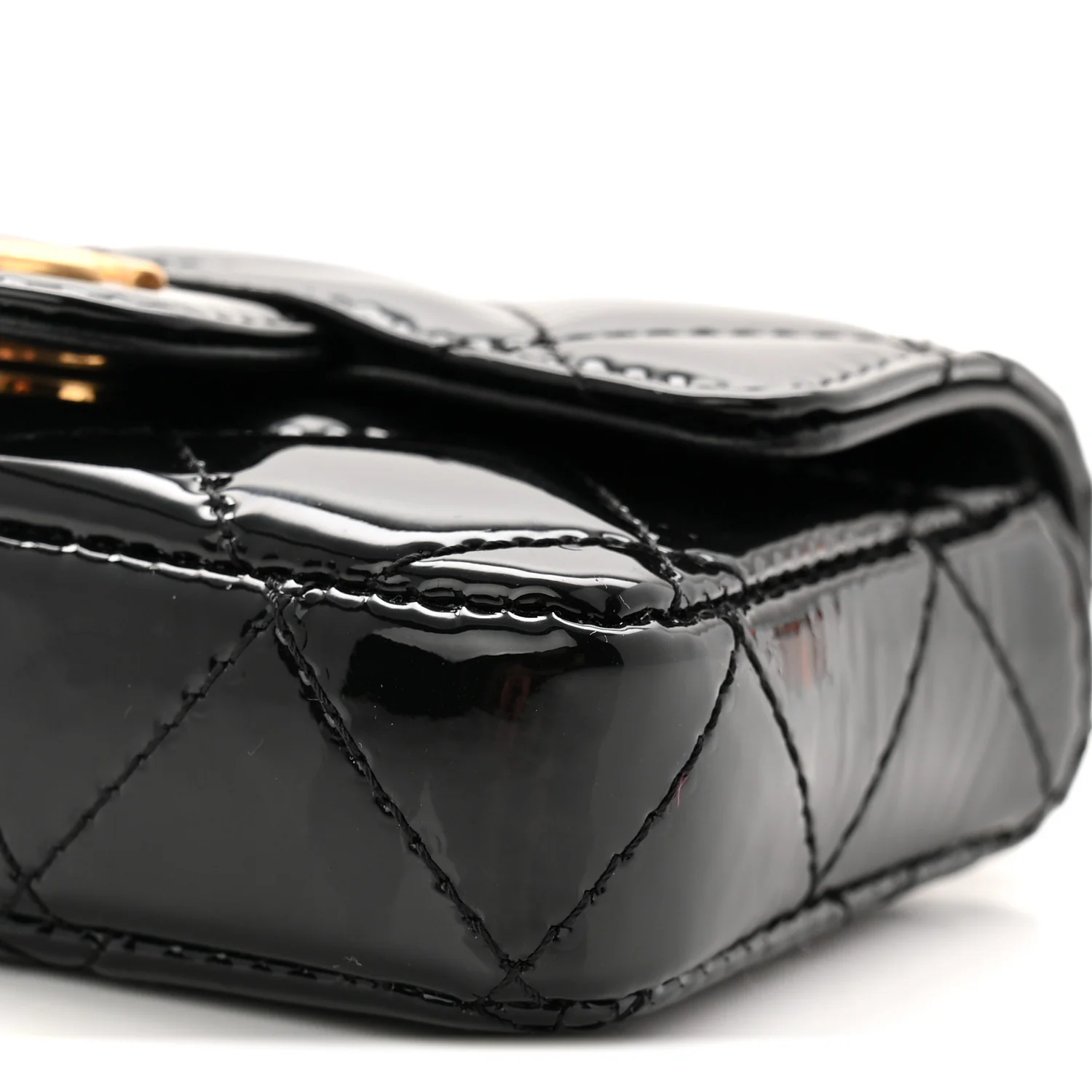 Patent Enamel Quilted Coco Hearts Clutch With Chain Black