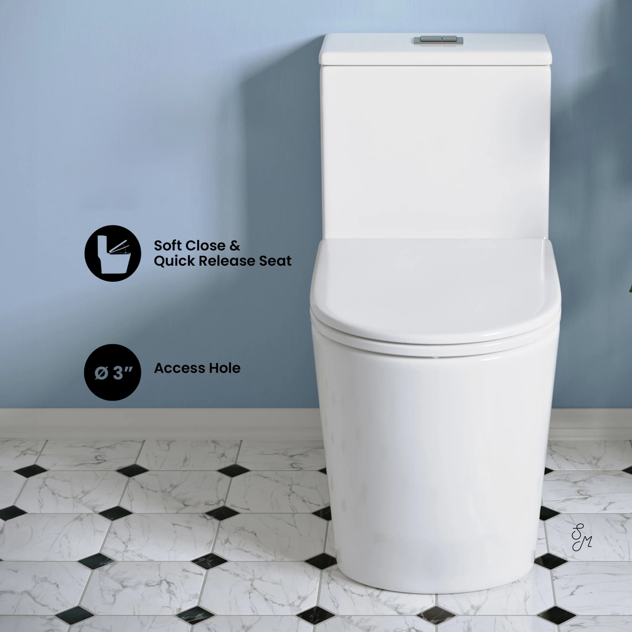 Liberte One-Piece Elongated Toilet Dual-Flush 1.1/1.6 gpf(White) - Image 3