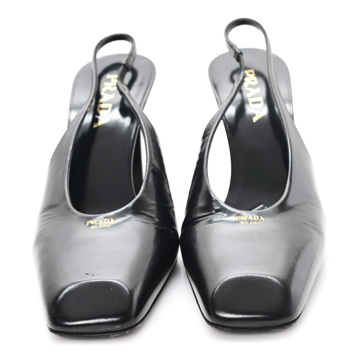 Patent Calfskin Square Toe 85mm Slingback Pumps 38 Black