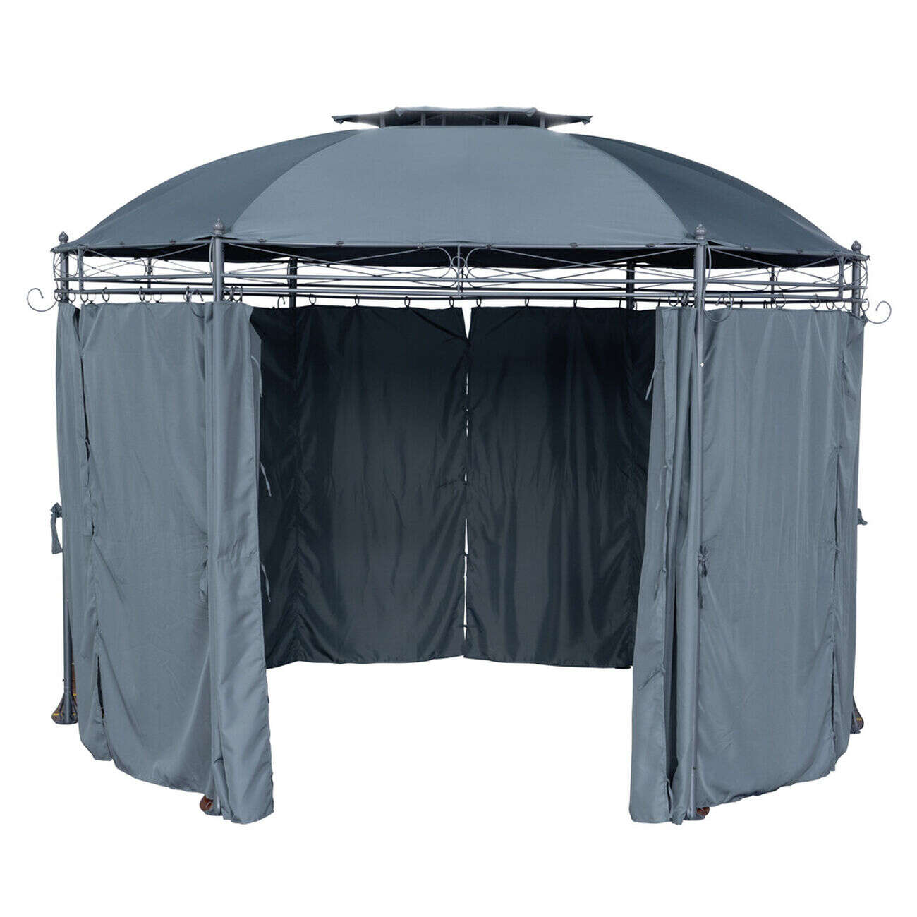 Tonnelle de jardin ronde Mathias 6 pieds métal et tissu gris UPF50+ Ø350xH270cm