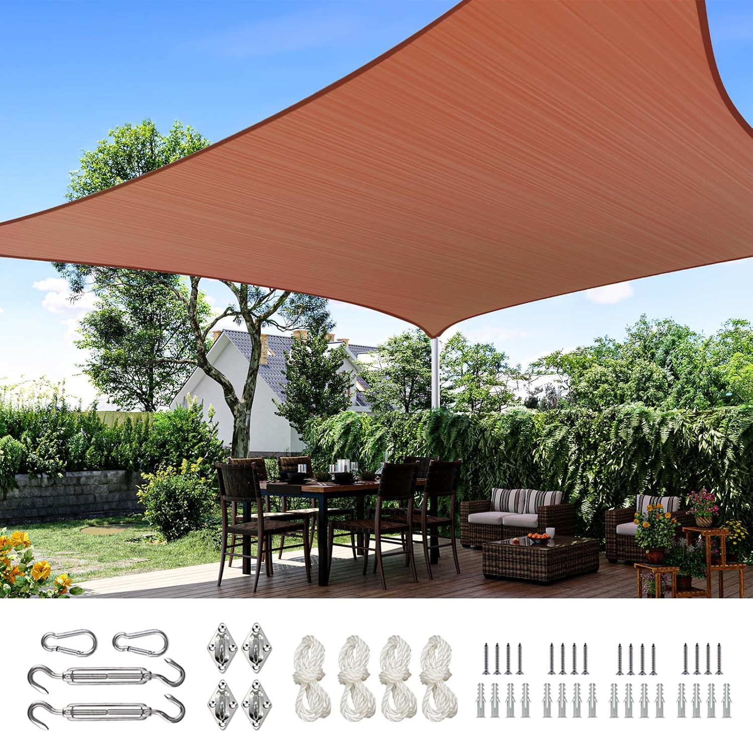 Voile d'ombrage Quictent pour terrasse, 185 g/m², robuste, rectangulaire, protection UV, blanc et gris, 6 x 8 m (20 x 26 pi).