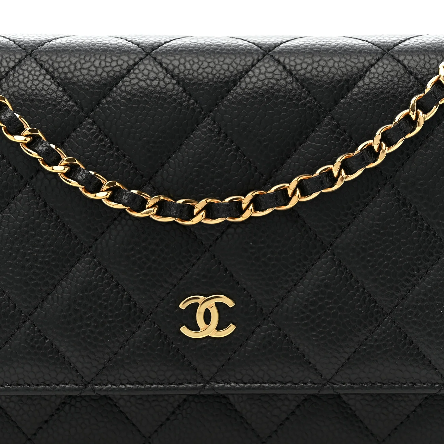 Caviar Quilted Wallet on Chain WOC Black