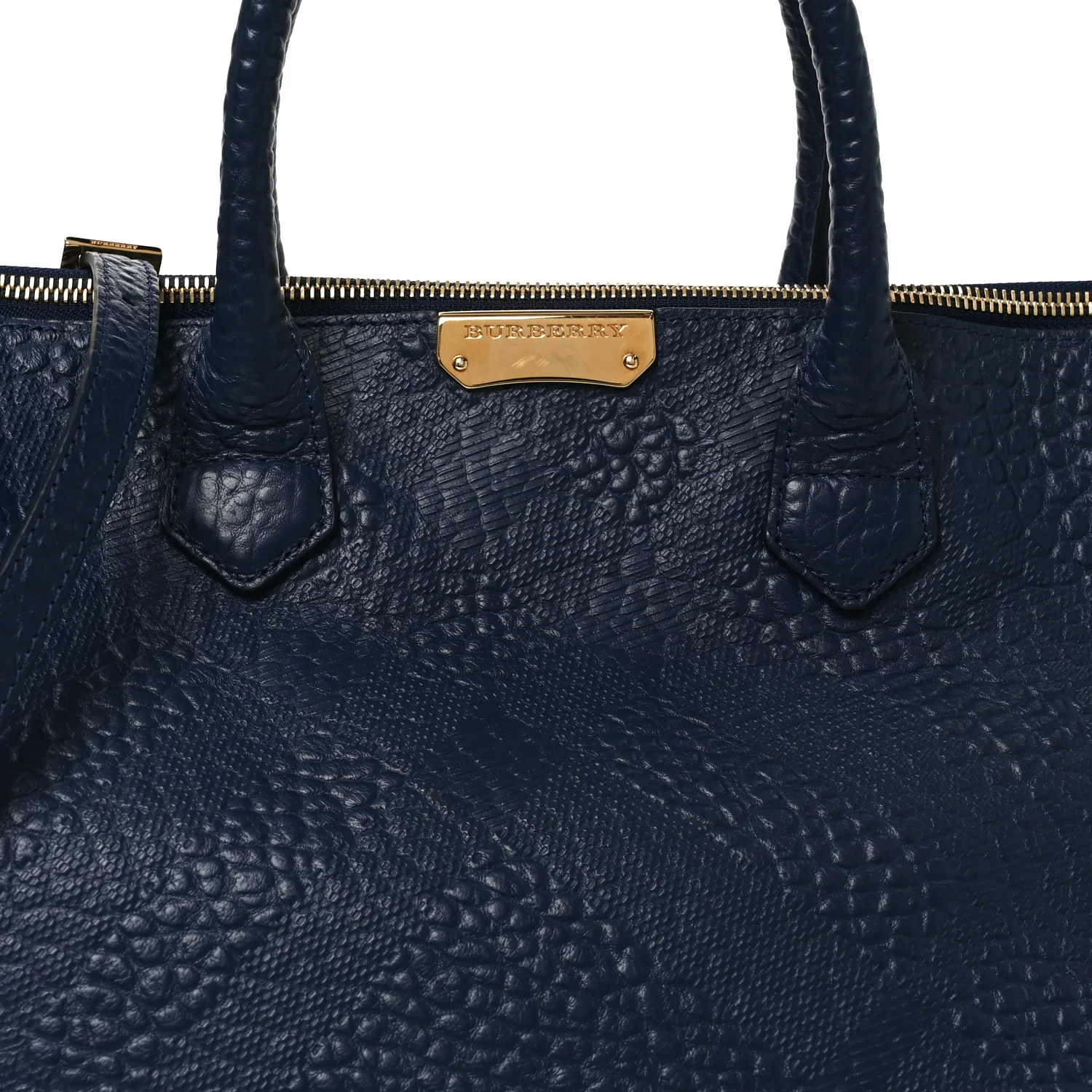 Heritage Grain Check Embossed Medium Dewsbury Tote Blue Carbon