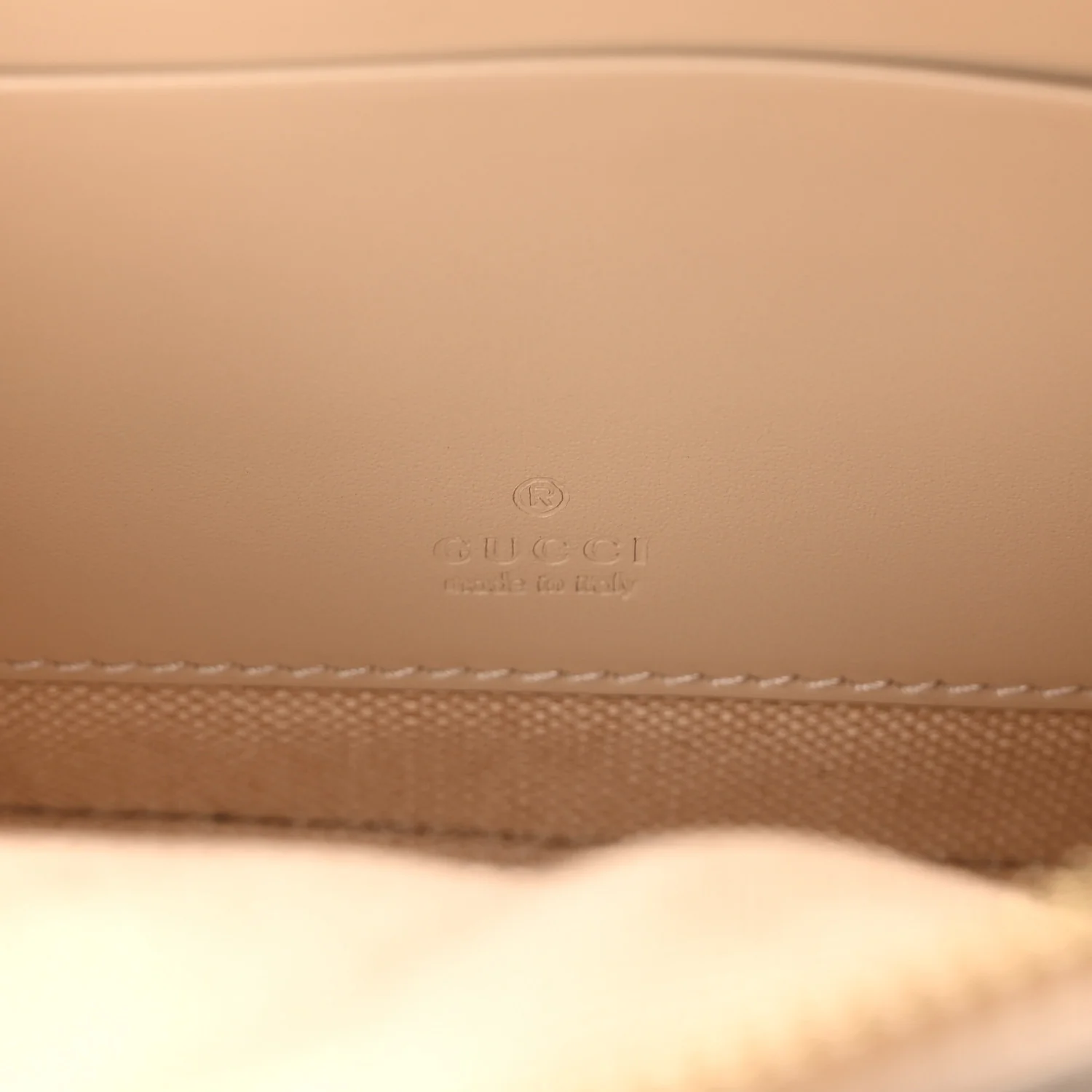 Calfskin GG Super Mini Debossed Chain Wallet Light Beige