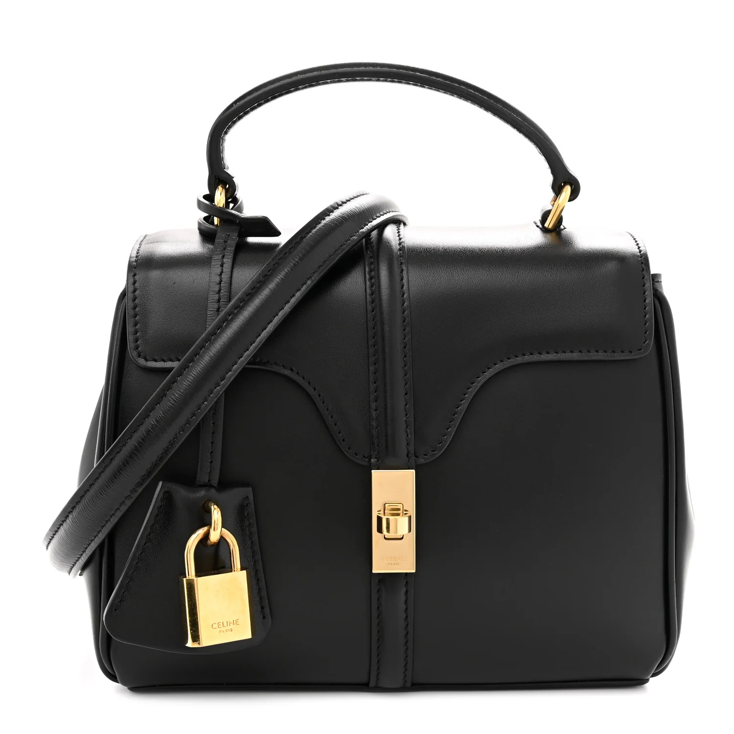 Satinated Calfskin Small 16 Top Handle Bag Black