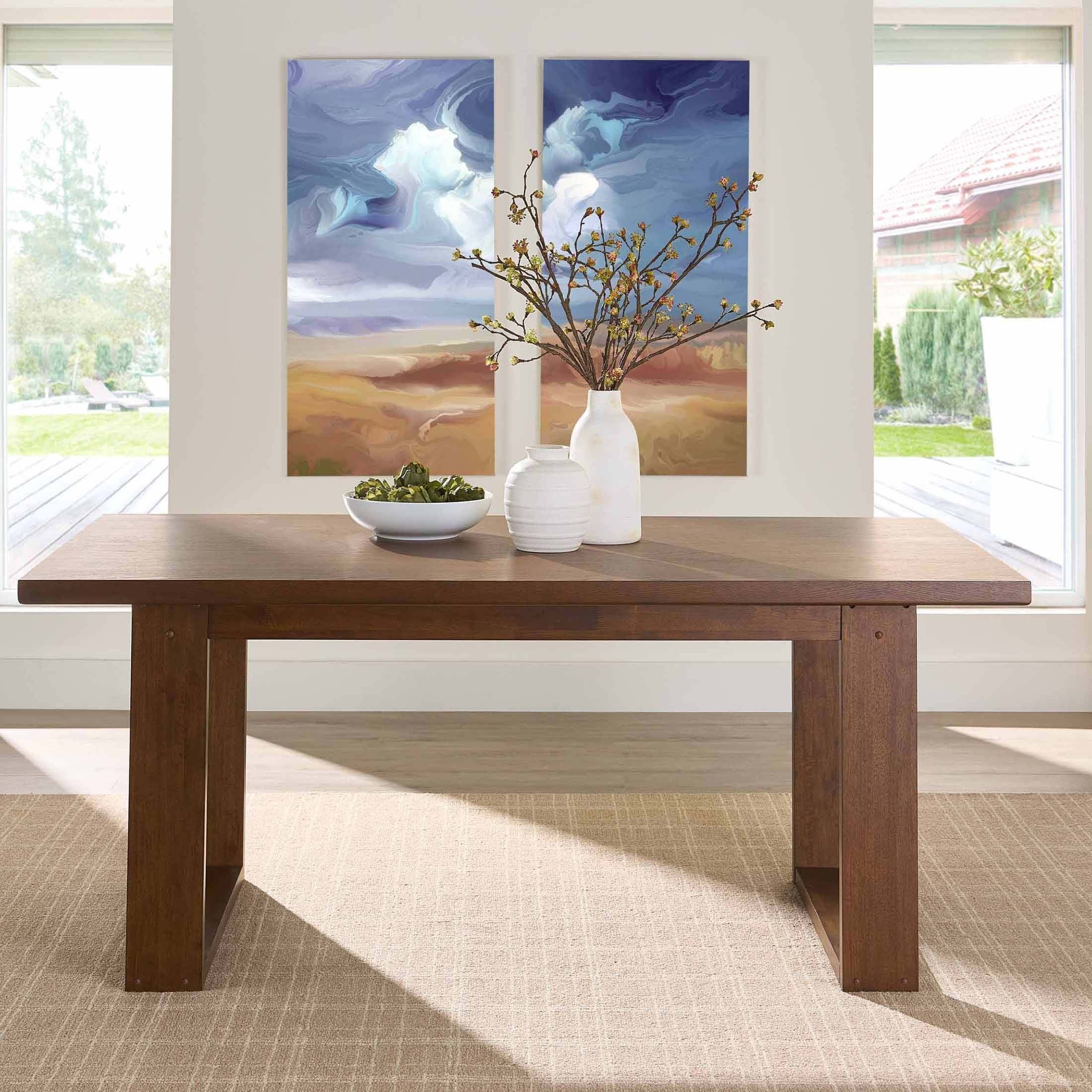 Better Homes & Gardens Ezra Collection Rectangular Double Pedestal Dining Table, 70 in, Walnut
