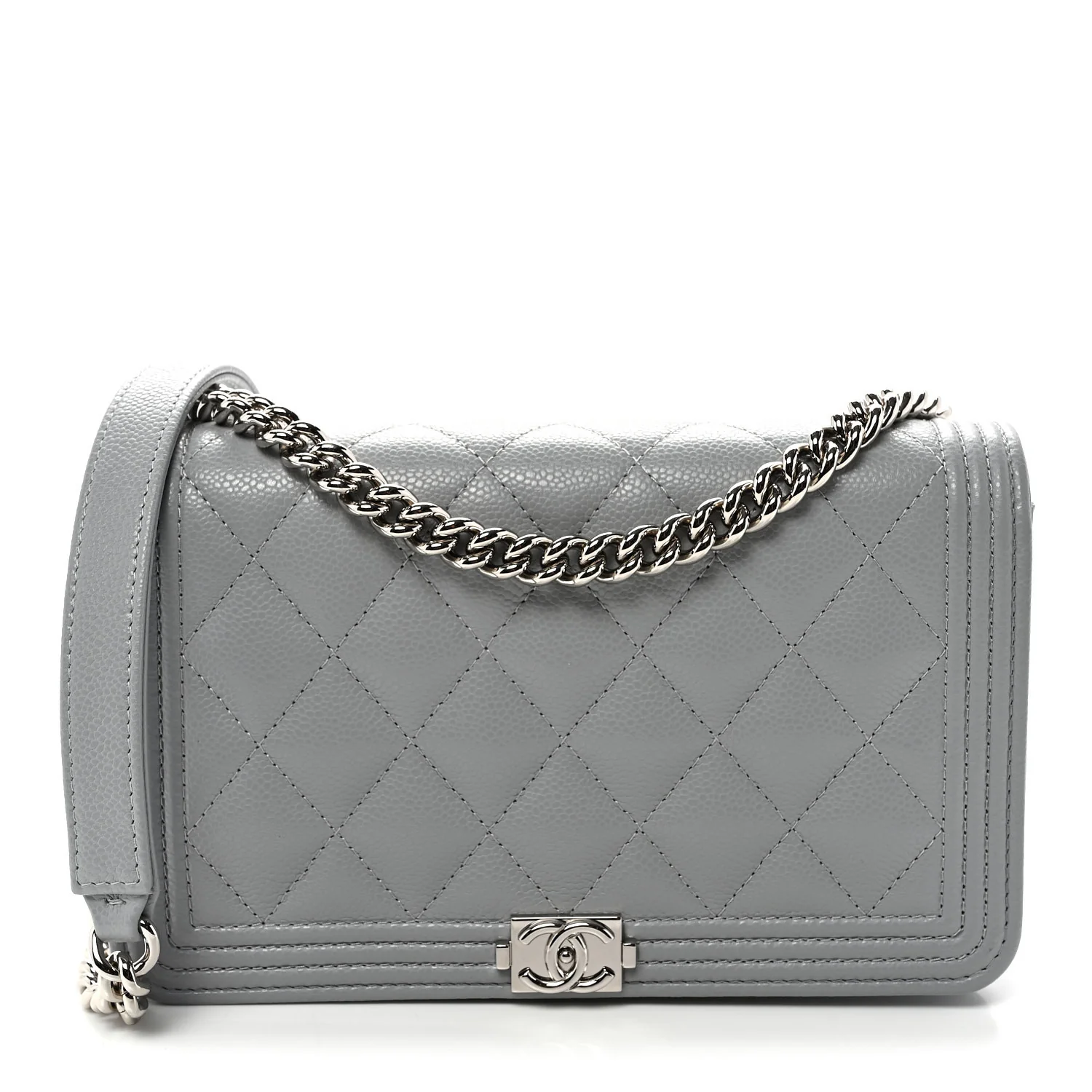 Caviar Quilted Boy Wallet On Chain WOC Grey