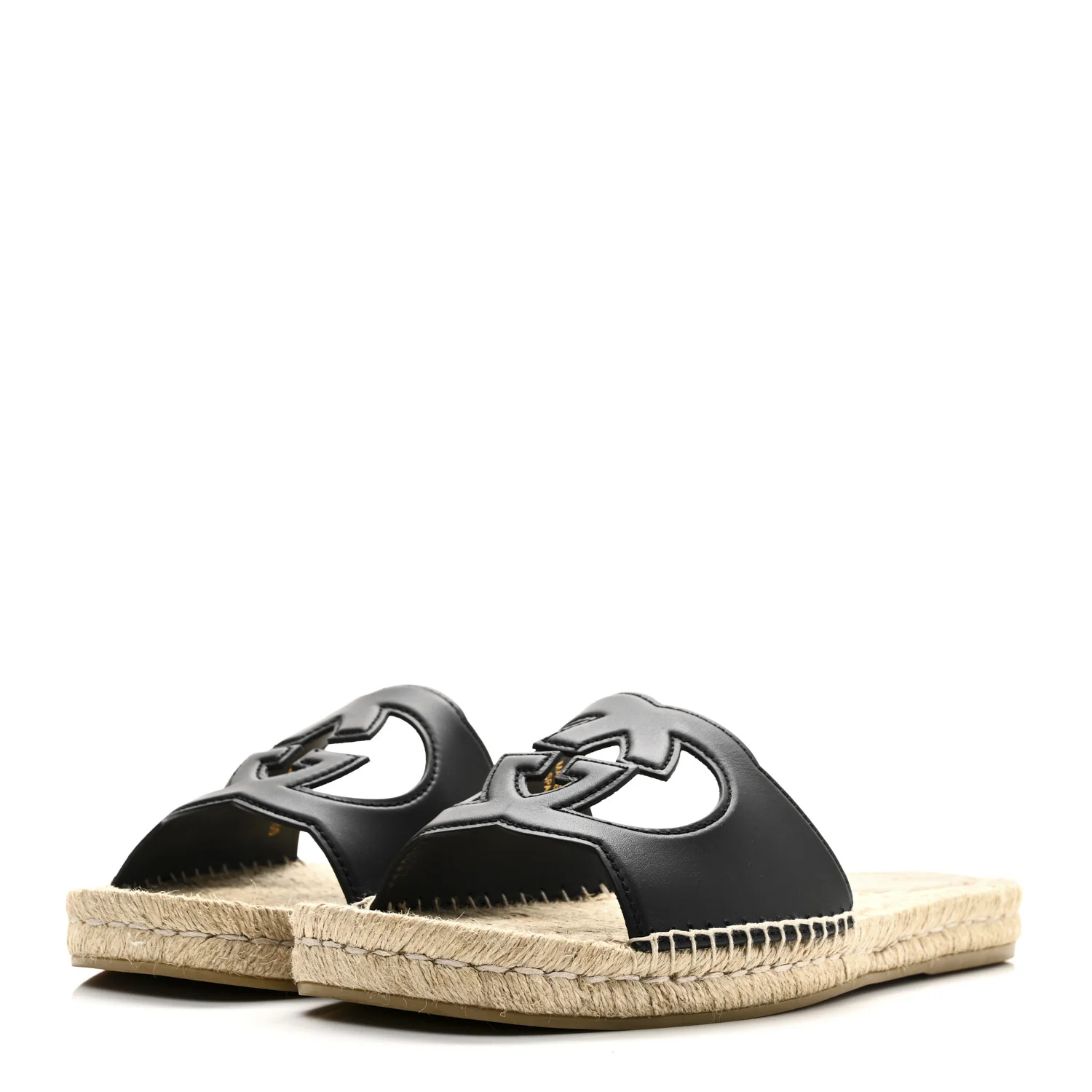 Cosmos Softy Calfskin Espadrille Mens Interlocking G Cut Out Slide Sandals 10 Black
