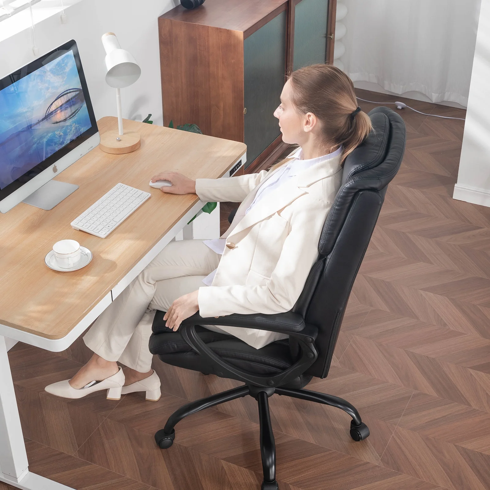 Executive Ergonomic High Back Leather Home Office Desk Chair, Black(Black) - Image 8
