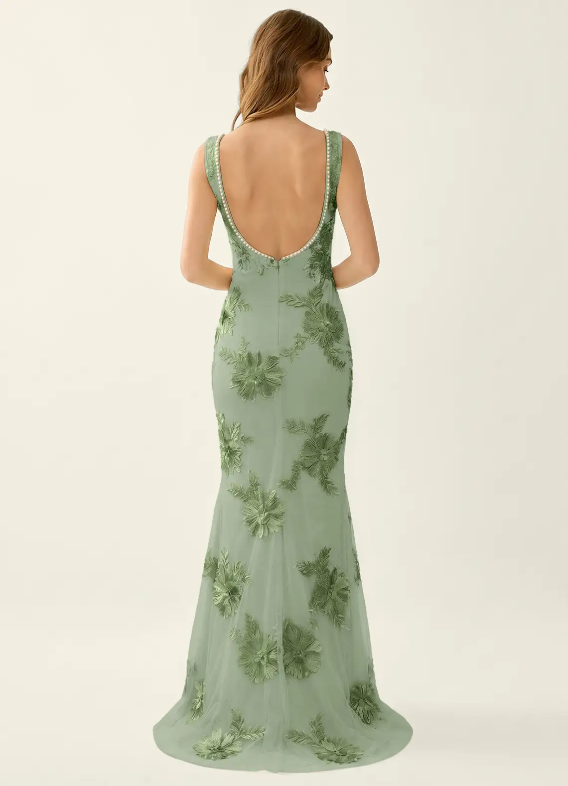 Juliette Sage Lace Beading Mermaid Dress