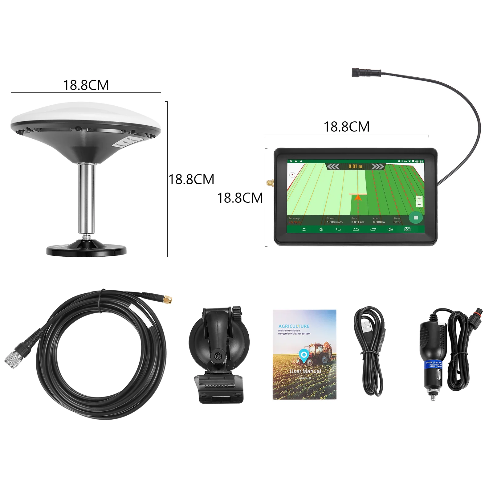 7 in Agricultural Tractor GPS Guidance System High Precision Farming GPS Strong Anti - Interference GNSS Antenna, Suitable for Plowing Sowing Farmland and Weeding Automatic Positioning GPS Navigator