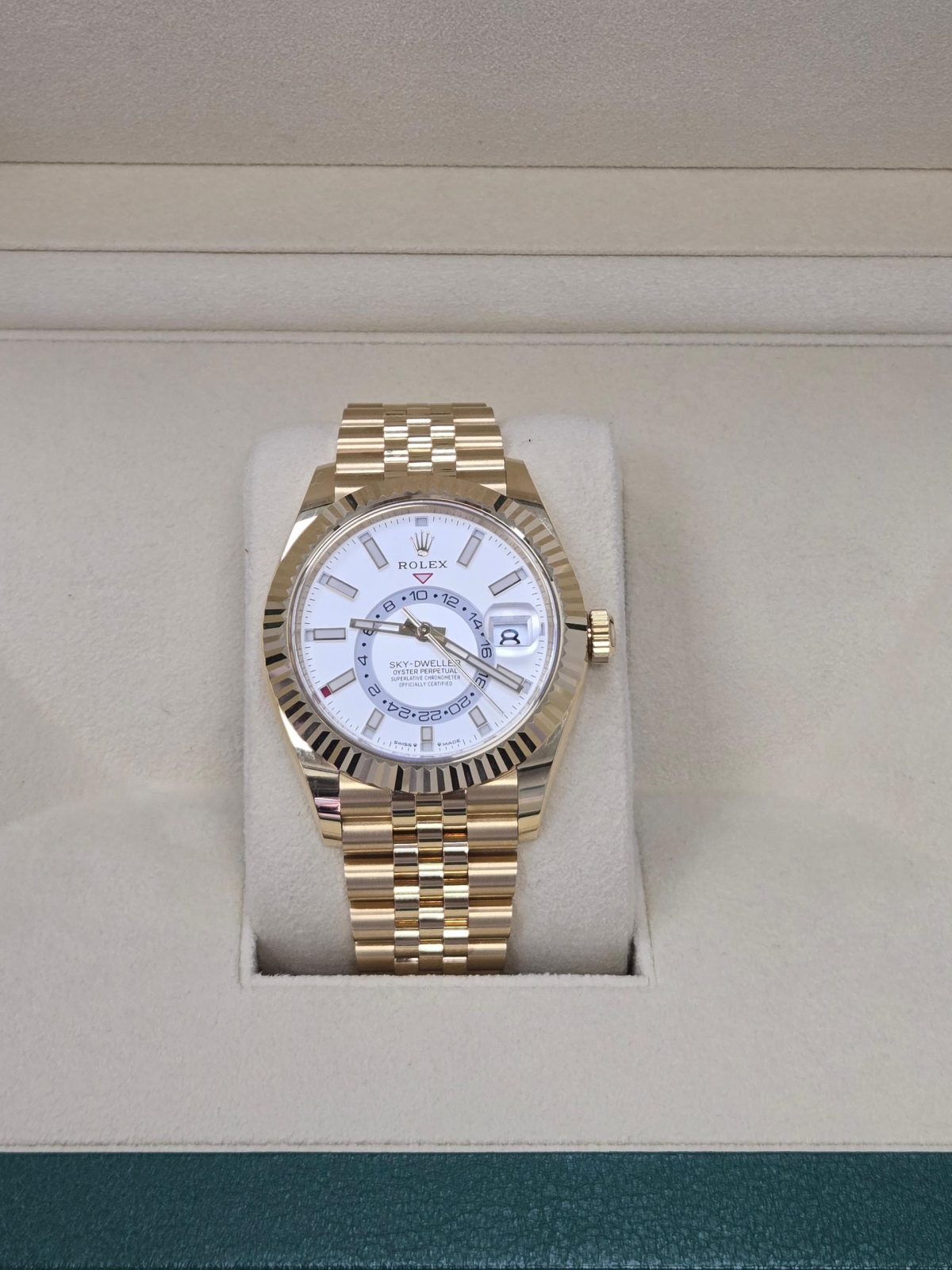 [Super Clone]RLX  Sky-Dweller 42mm Yellow Gold White Dial Jubilee - 336938【Super Clone】