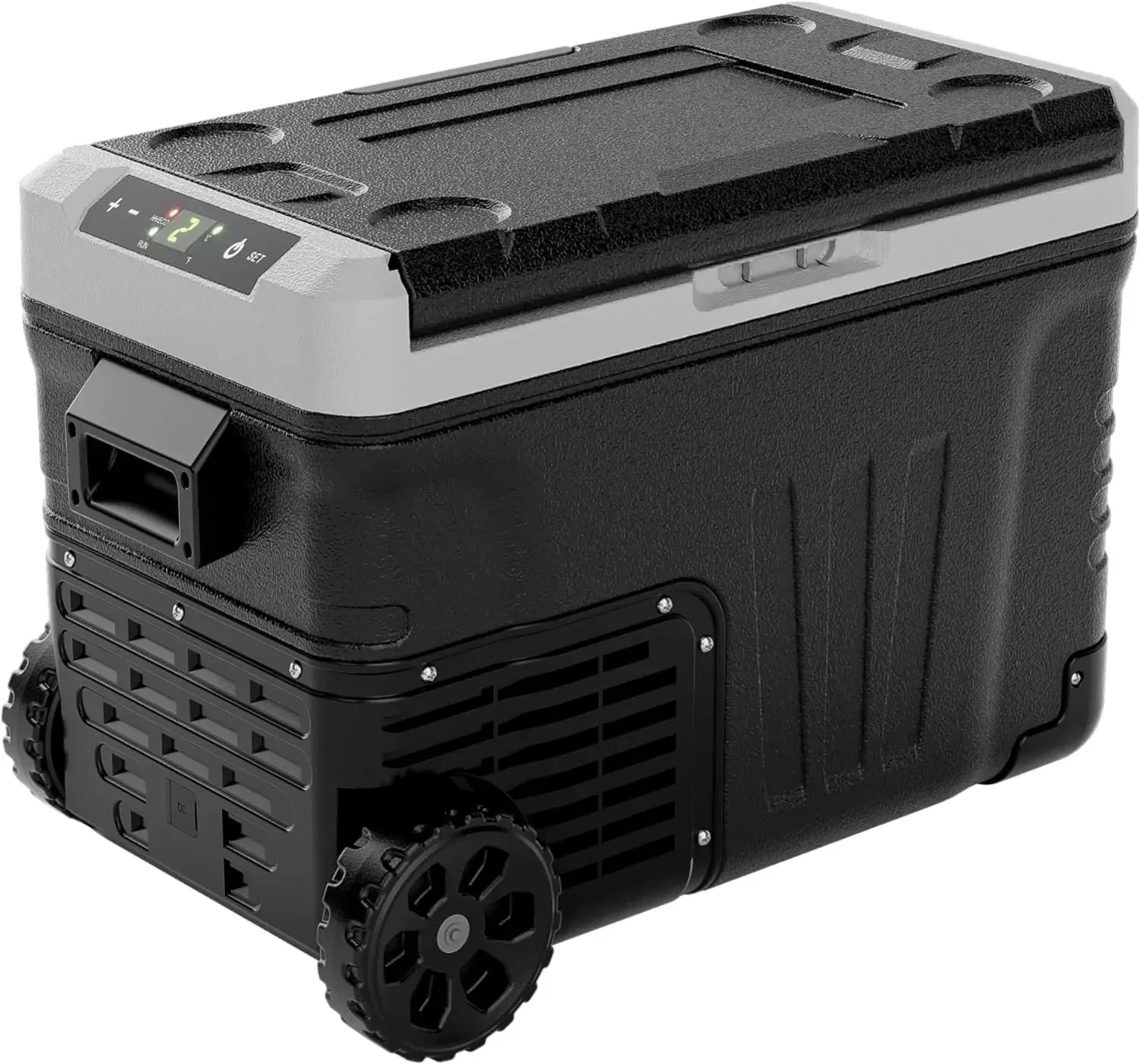 53QT Portable 12V Refrigerator Freezer, Dual Zone Electric Cooler with Wheels, 12V/24V DC & 110-240V AC for Travel, Truck, Boat, Camping