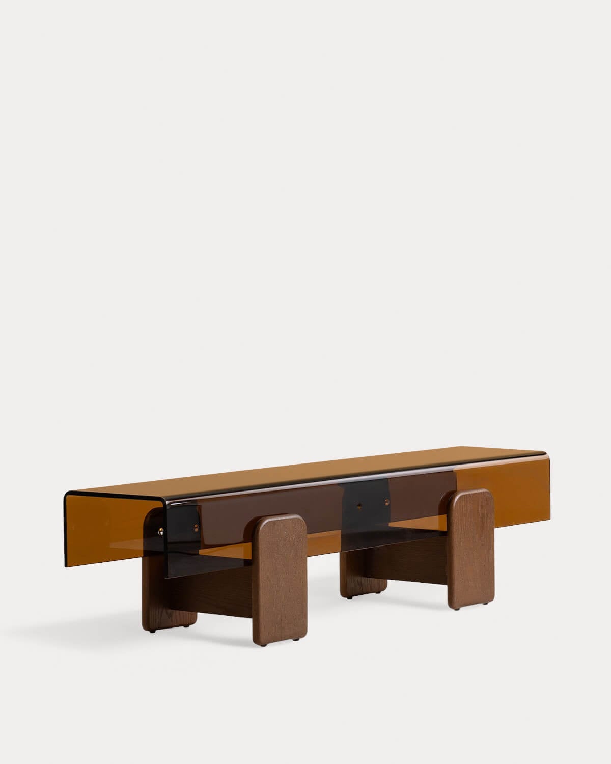 Clery - Mueble de Tv de Cristal Curvado y Madera Clery