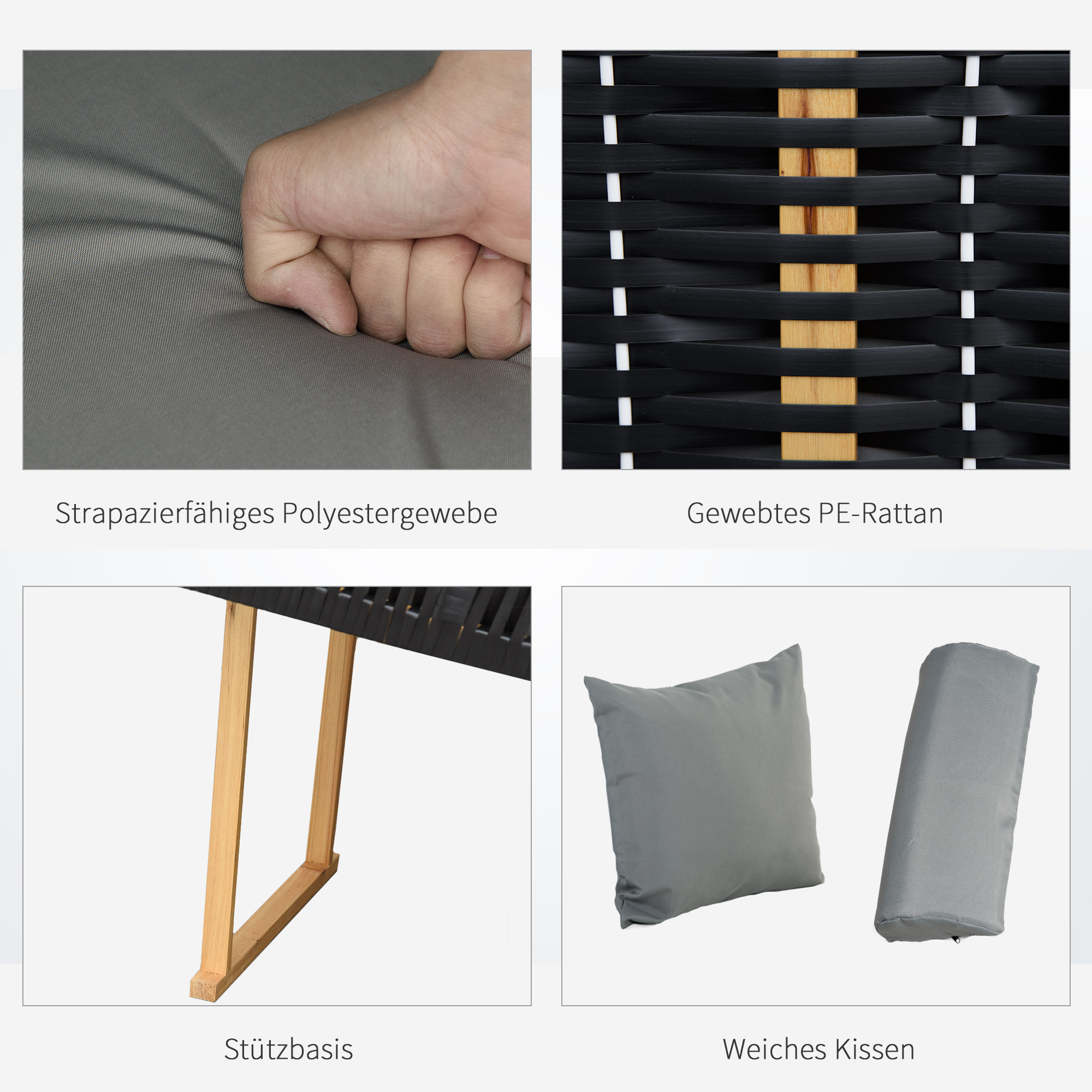 Outsunny strandstoel met dak rotan look klaptafel lichtgrijs 118 x 79 x 150 cm