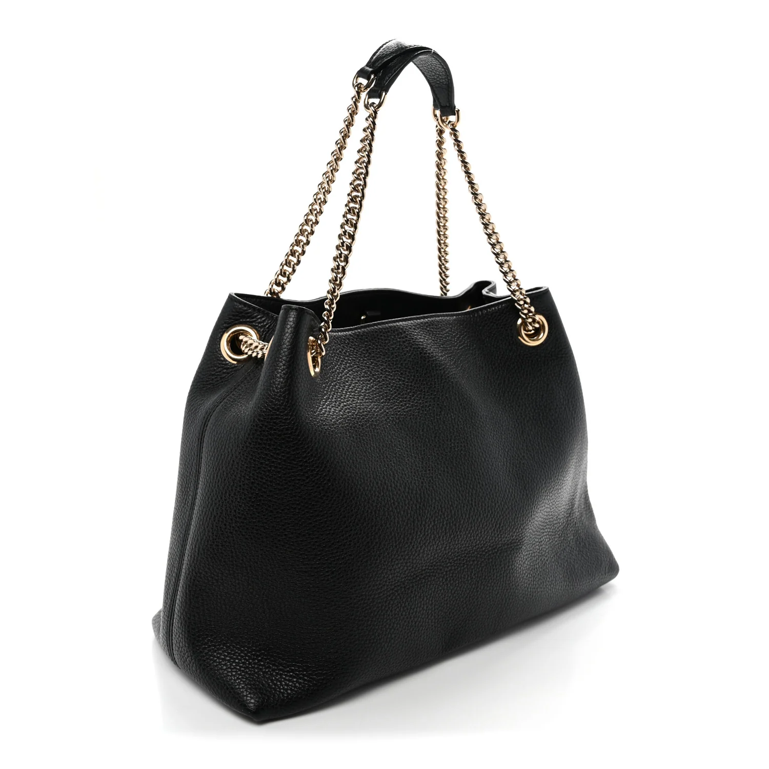 Pebbled Calfskin Medium Soho Chain Shoulder Bag Black