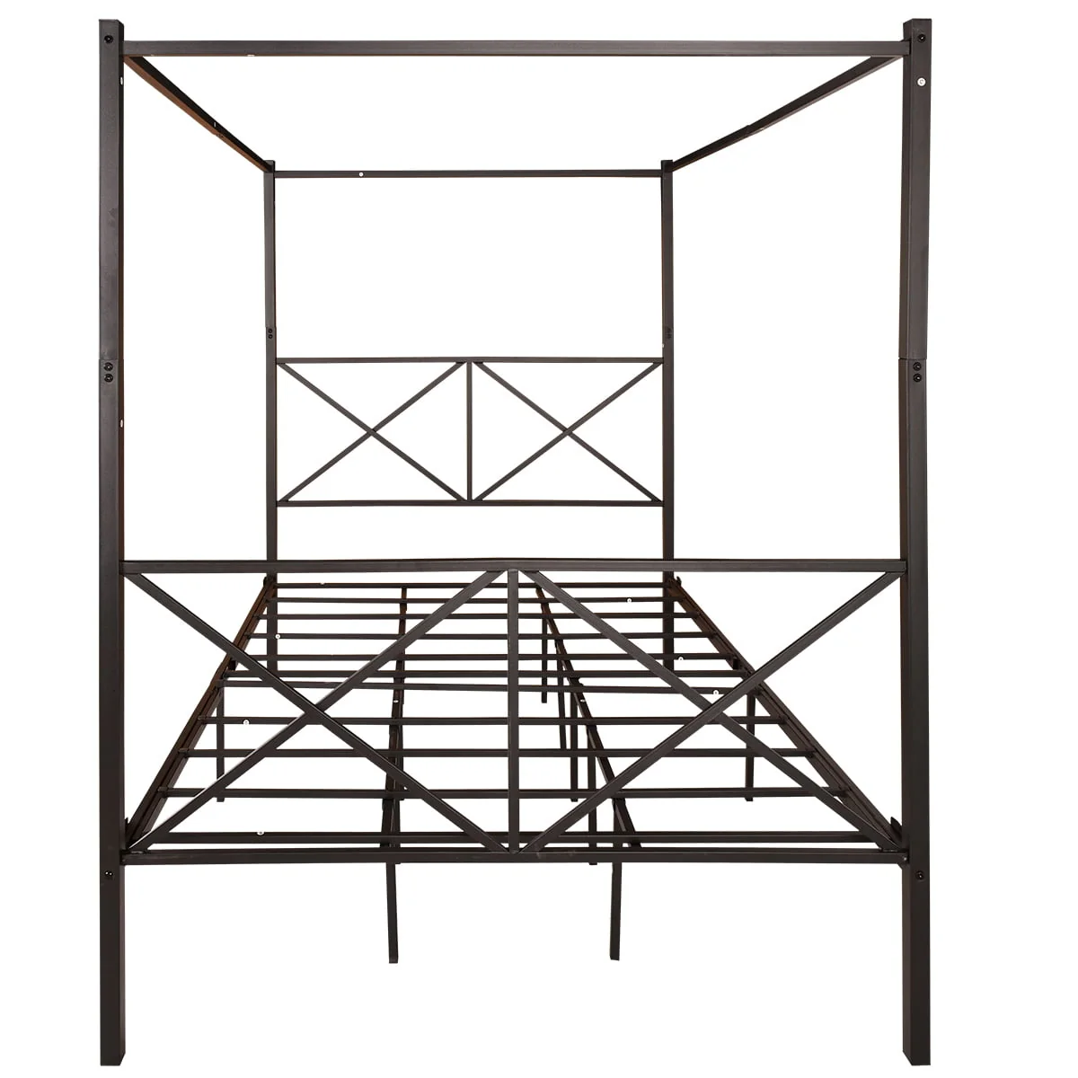 SYNGAR Queen Canopy Bed Frame for Girls Bedroom, Metal Bed Frame Platform Bed Frame with Sturdy Steel Slats for Kids Adults Guest Room, Black, LJ892