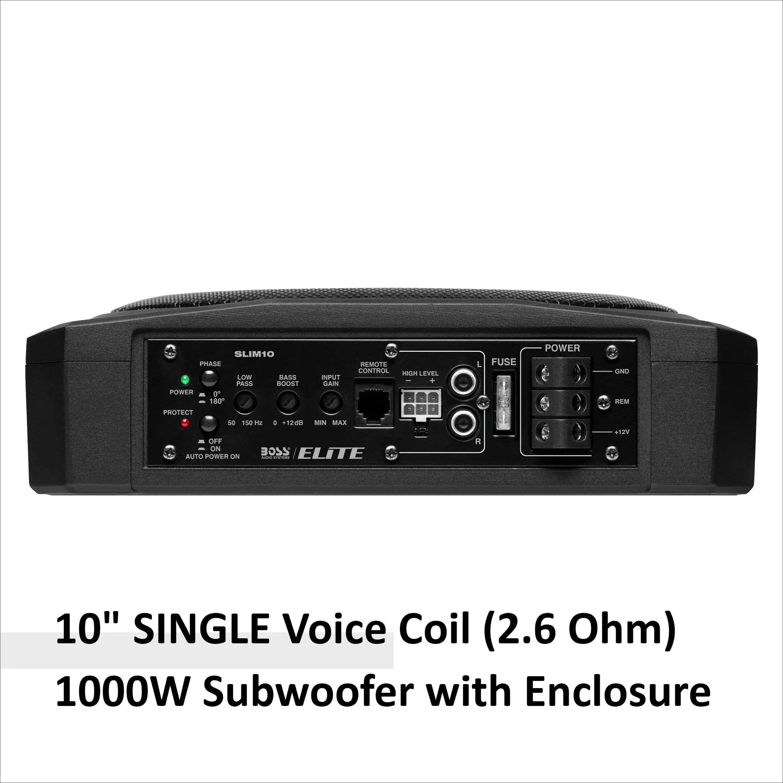 BOSS Audio Systems SLIM10 Elite Series 10 Inch Powered Car Audio Subwoofer - Low Profile, Remote Subwoofer Control, Built In Amplifier, Under Seat, For Truck, Hook Up To Amplifier