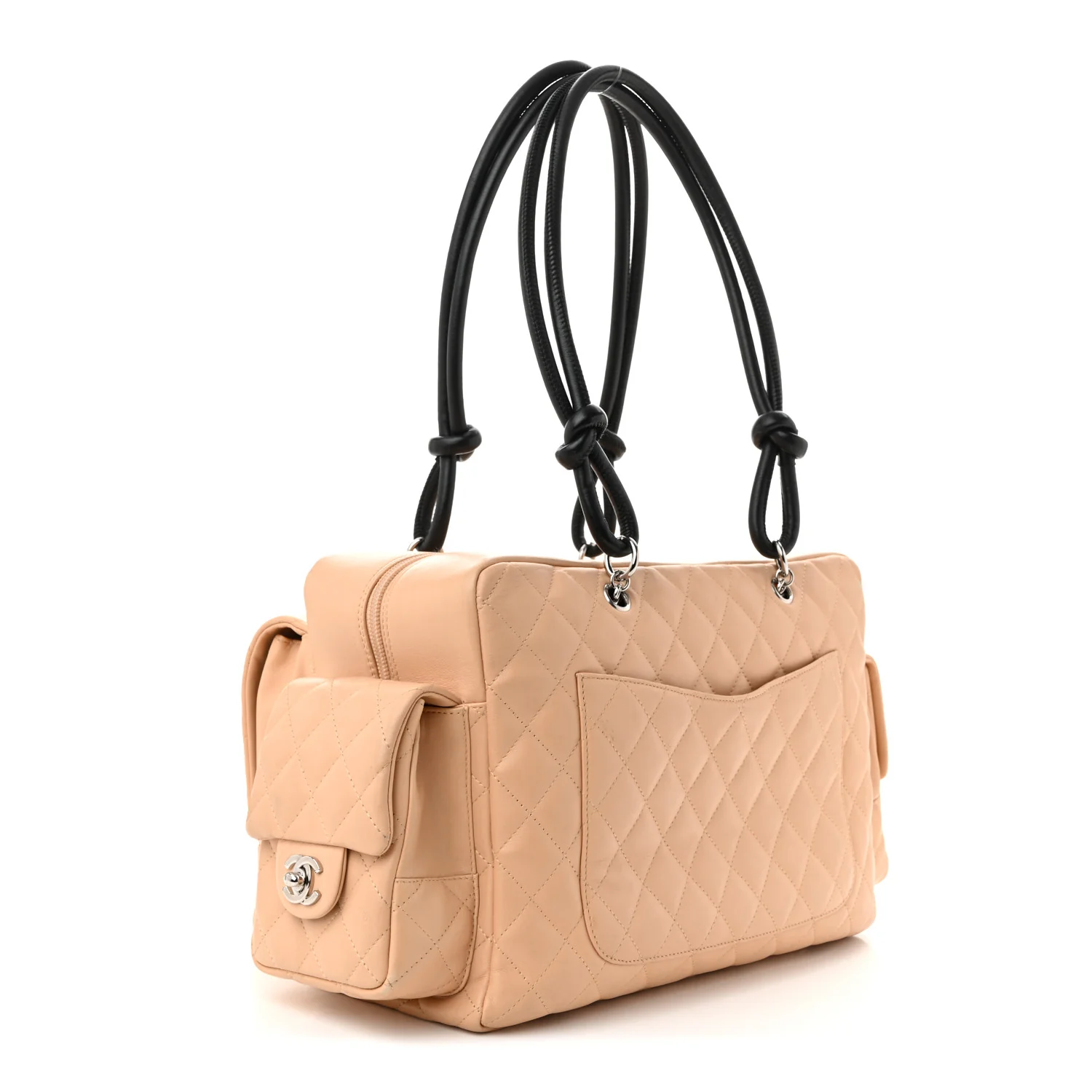 Calfskin Quilted Large Cambon Multipocket Reporter Beige Black