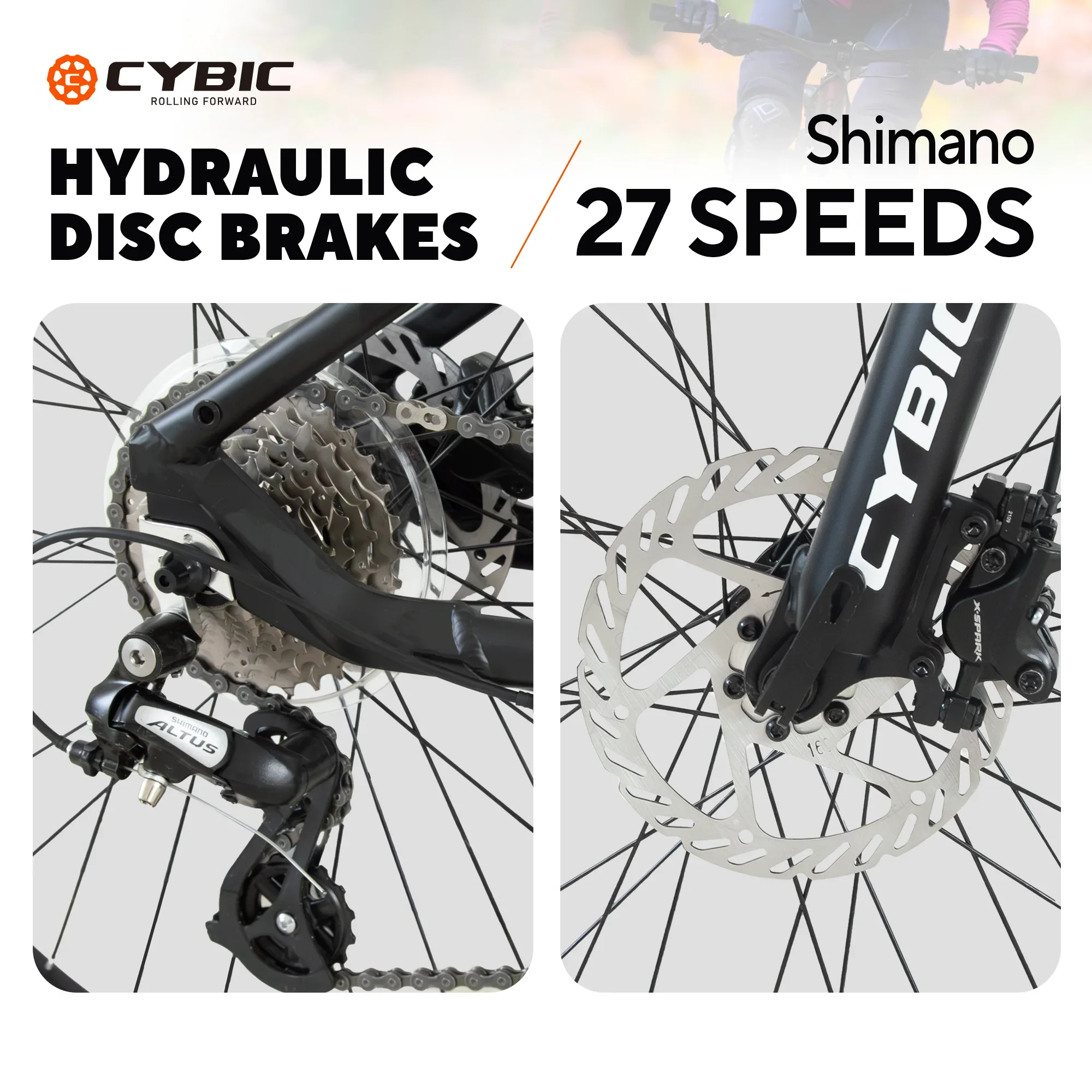 CYBIC 27.5 Mountain Bikes with Aluminum Alloy Frame Shimano 27 Speeds Bicycle,Disc Brake and Front Suspension Bikes,Grey Silver