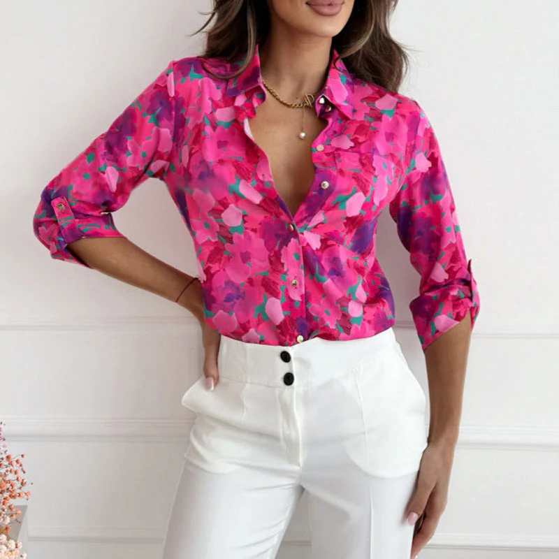 Blouse décontractée à boutons avec imprimé floral
