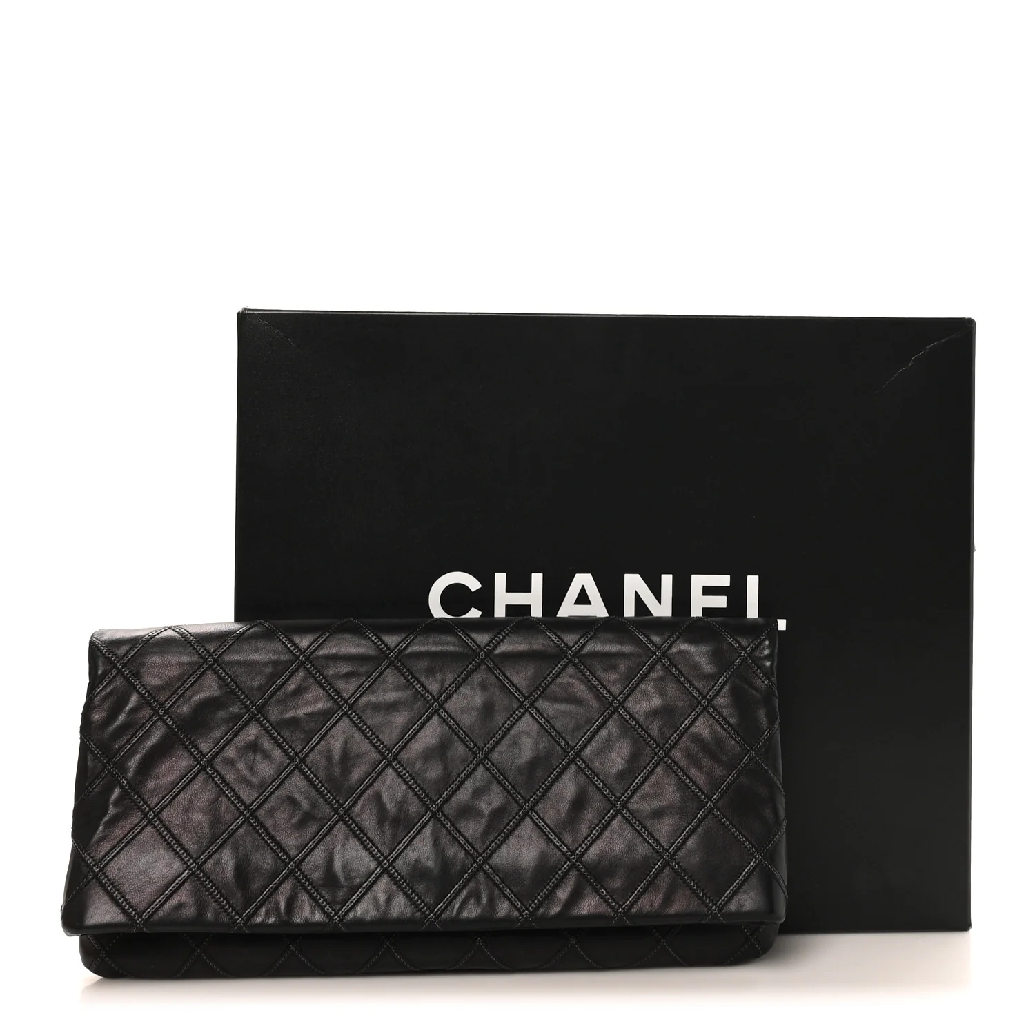 Calfskin Stitched Thin City Clutch Black