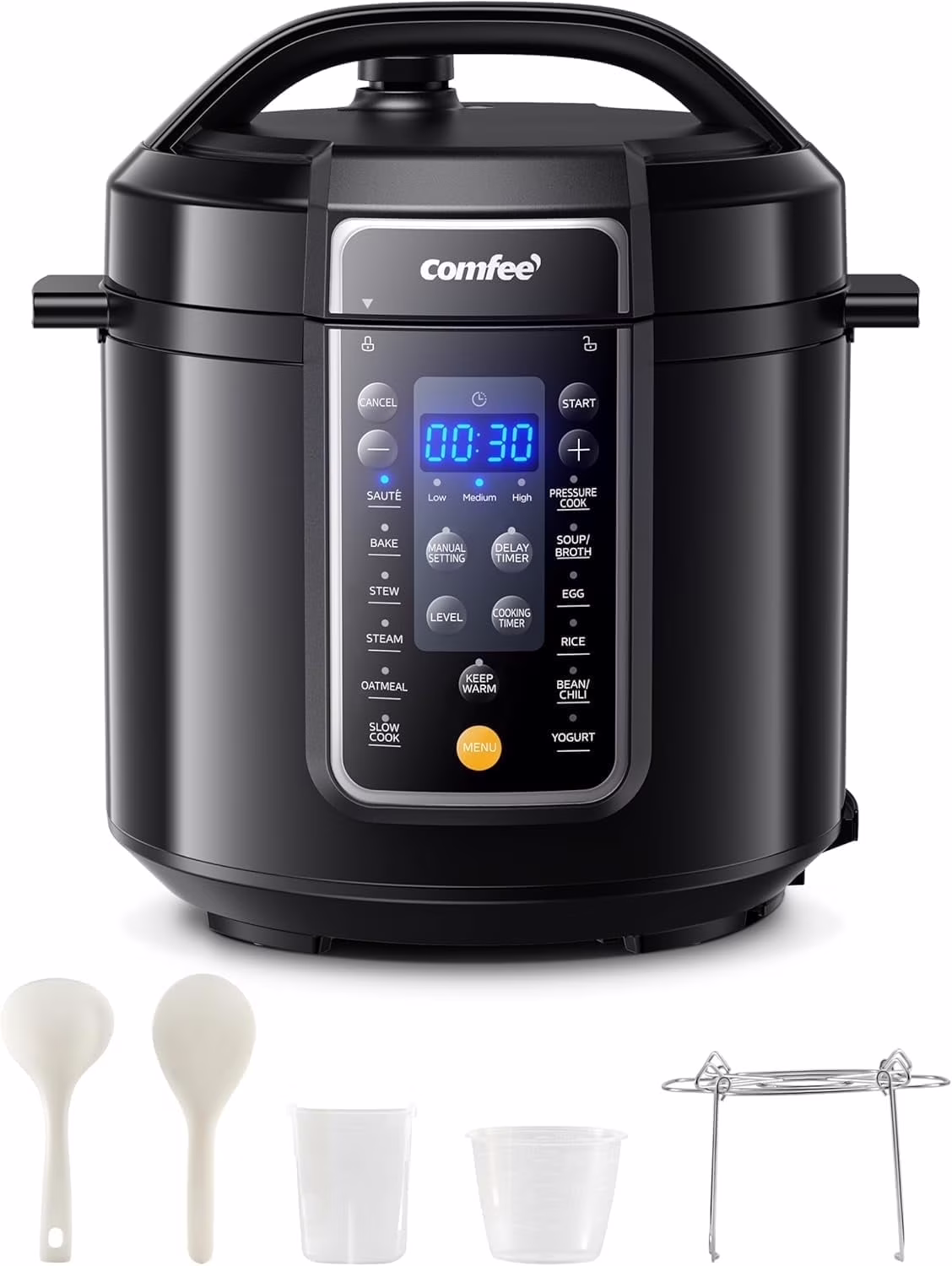 COMFEE 6QT Electric Pressure Cooker, 9 - in - 1 Instant Multi Cooker Olla de Presion Rice Cooker Slow Cooker Steamer Saut Yogurt Maker Non - Stick Pot