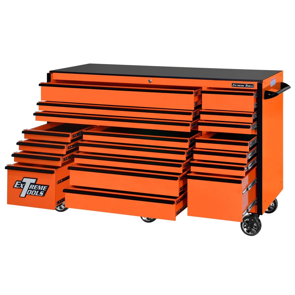 Caisson roulant Extreme Tools série RX250, 183 cm x 76 cm – 19 tiroirs – Glissières de tiroir supportant 113 kg