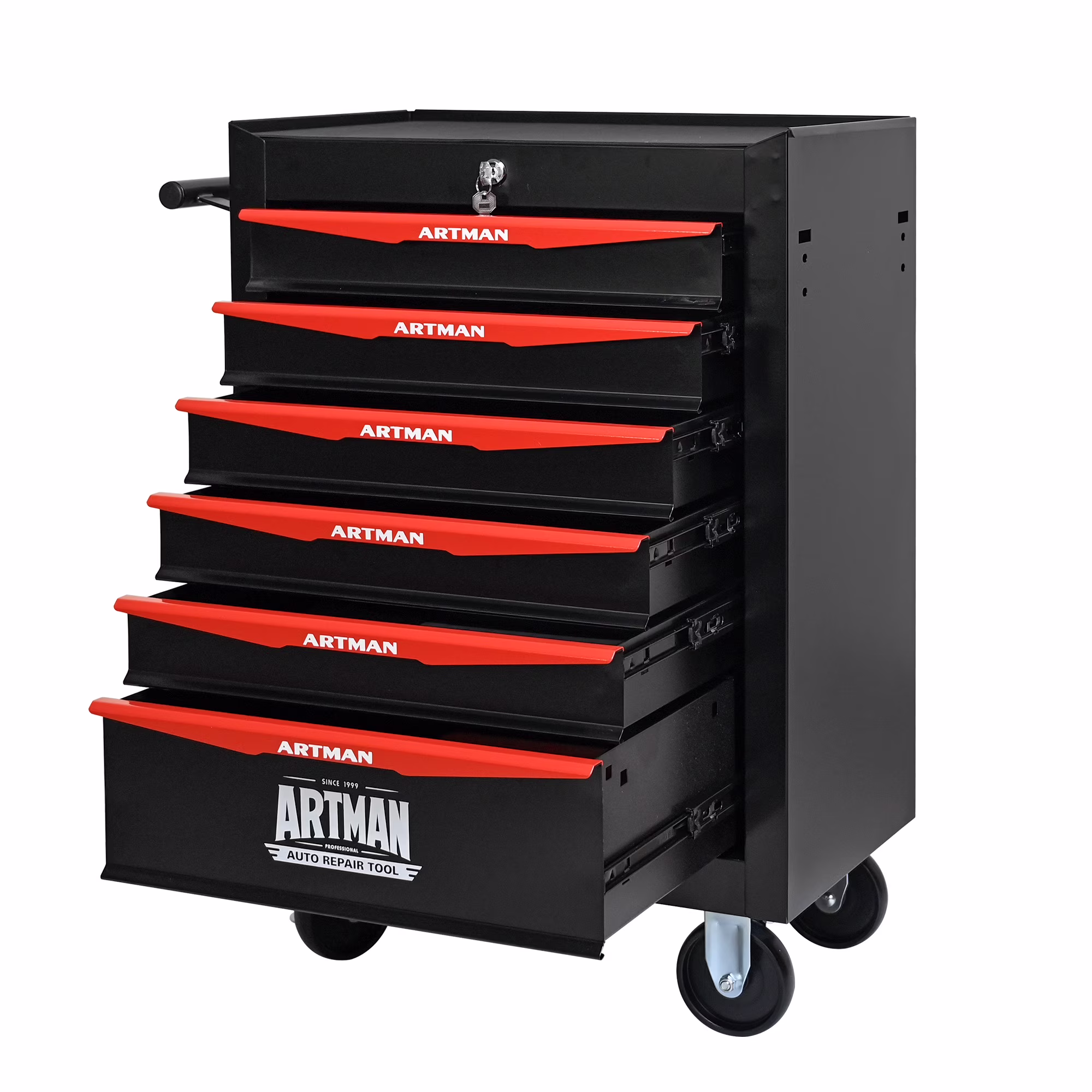 20 Rolling Metal Tool Chest with 6 Drawers, Ball Bearing Slides, Steel Tool Storage Organizer, Black & Red