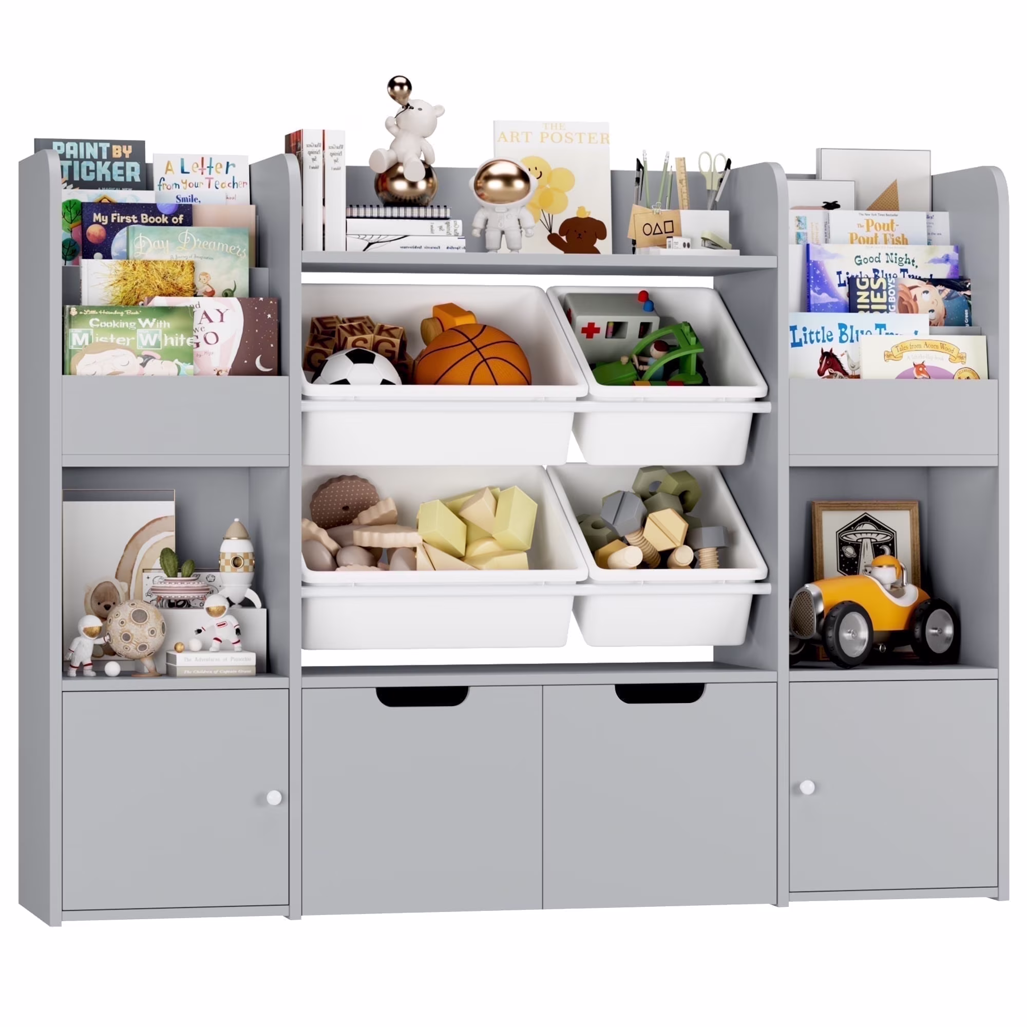 Kids Bookcase Toy Storage Organizer, Wooden Toy Organizer of 4 Bins 2 Removable Drawers for Home Bedroom, Kids Bookshelf Toy Box with Book Rack, White(White) - Image 7