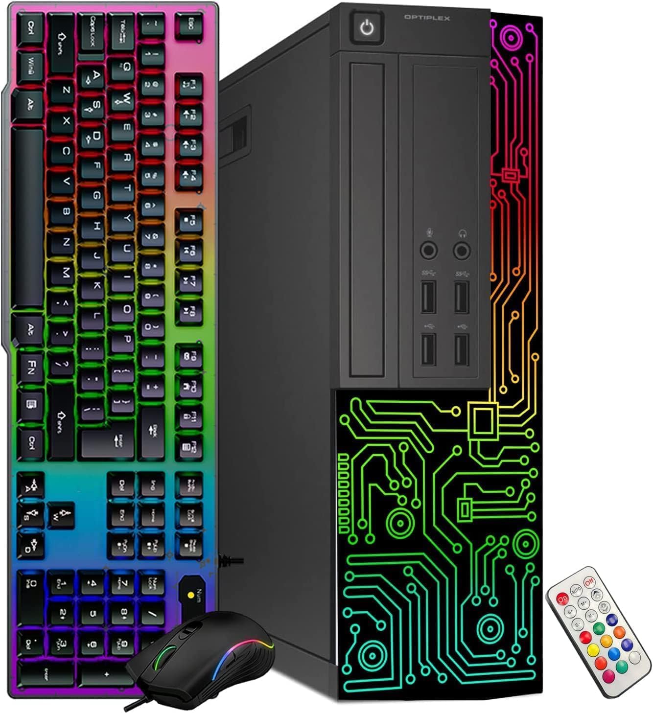 Dell RGB Gaming Desktop Computer PC  Intel Core i5  GeForce GT 1030 2GB GDDR5  16GB RAM  512GB SSD  24 Inch HDMI Monitor  RGB Keyboard Mouse and Headset  WiFi  Windows 11 Pro (Renewed)
