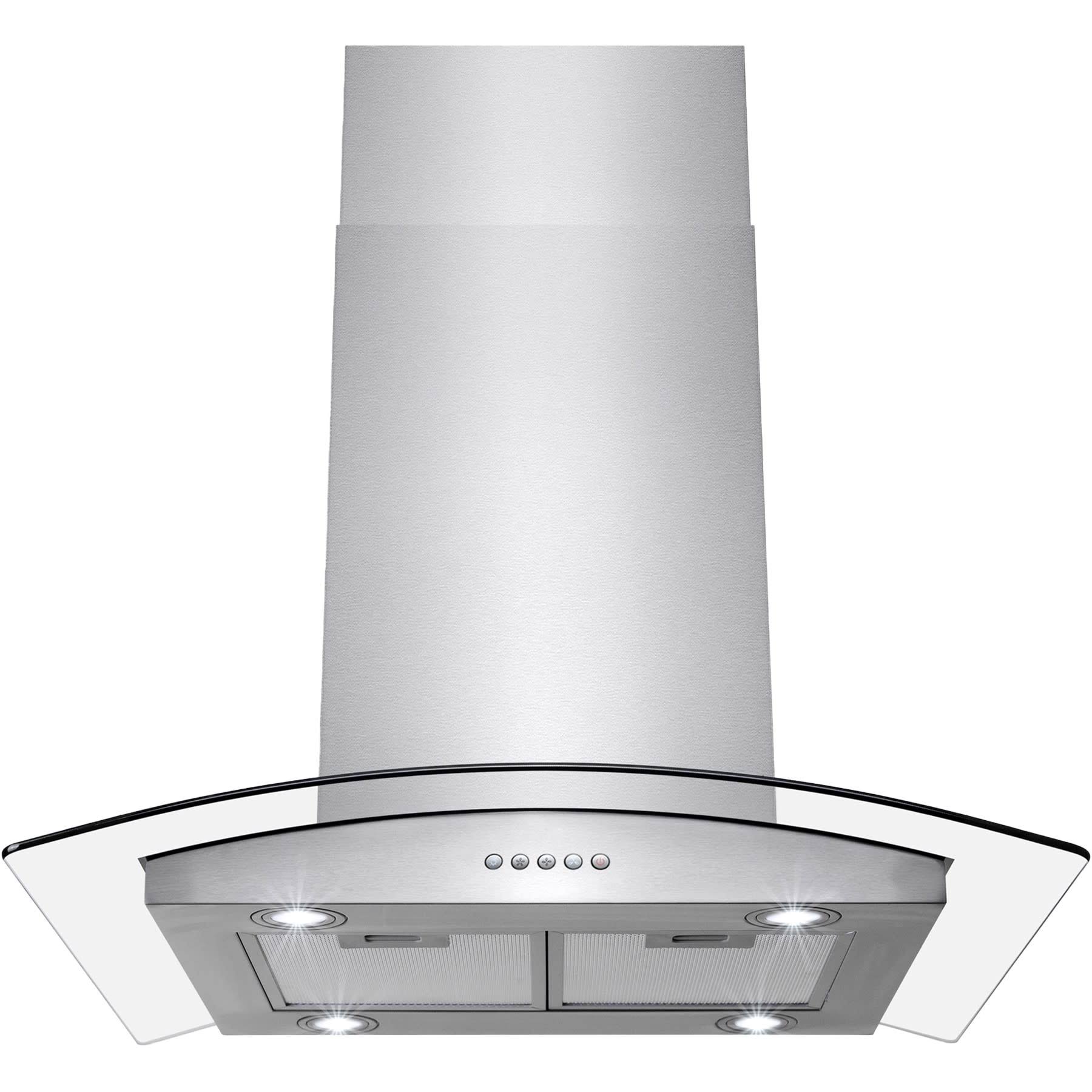 AKDY Island Mount 30-in Convertible Stainless Steel Island Range Hood with Charcoal Filter
