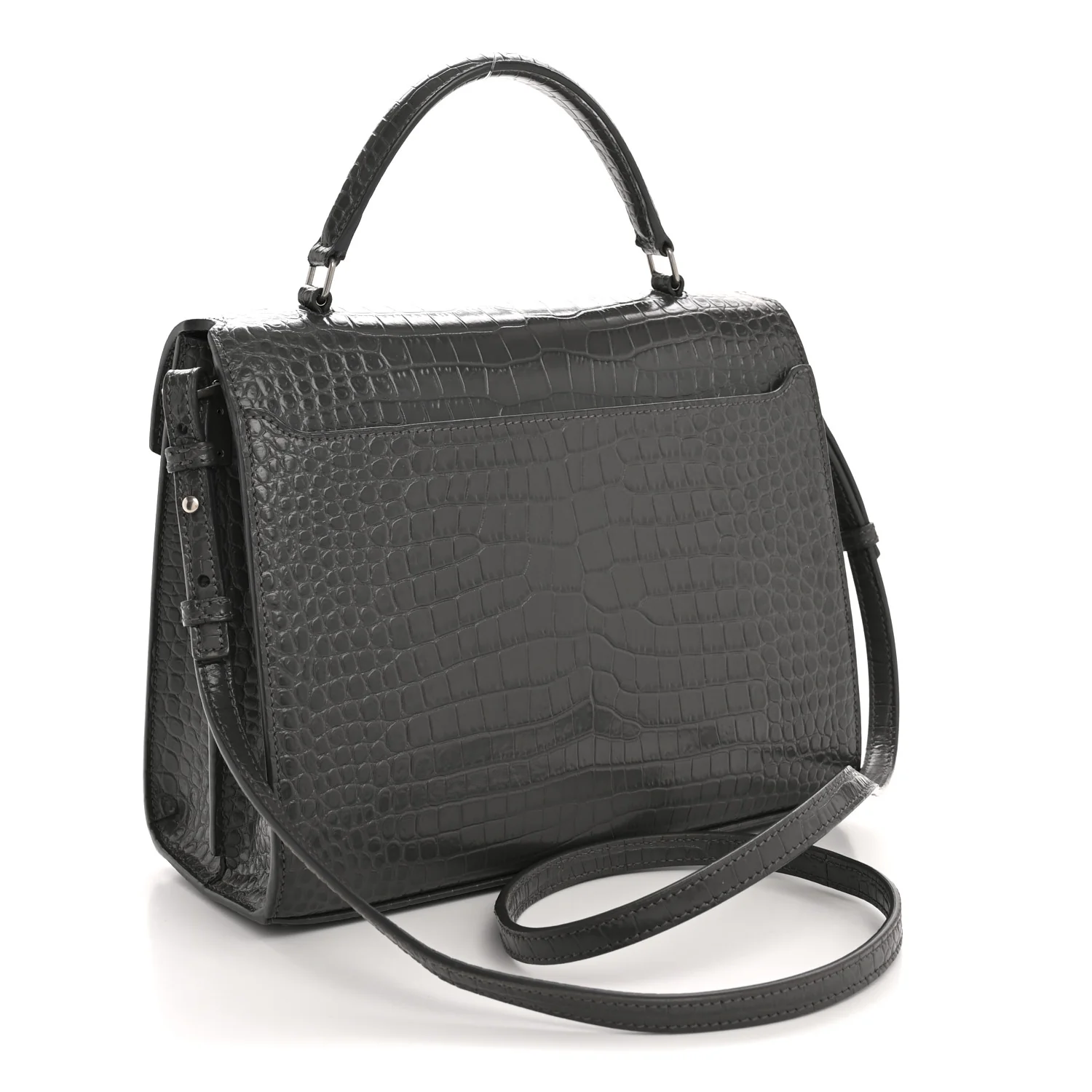Calfskin Crocodile Embossed Medium Classic Monogram Cassandra Top Handle Fog