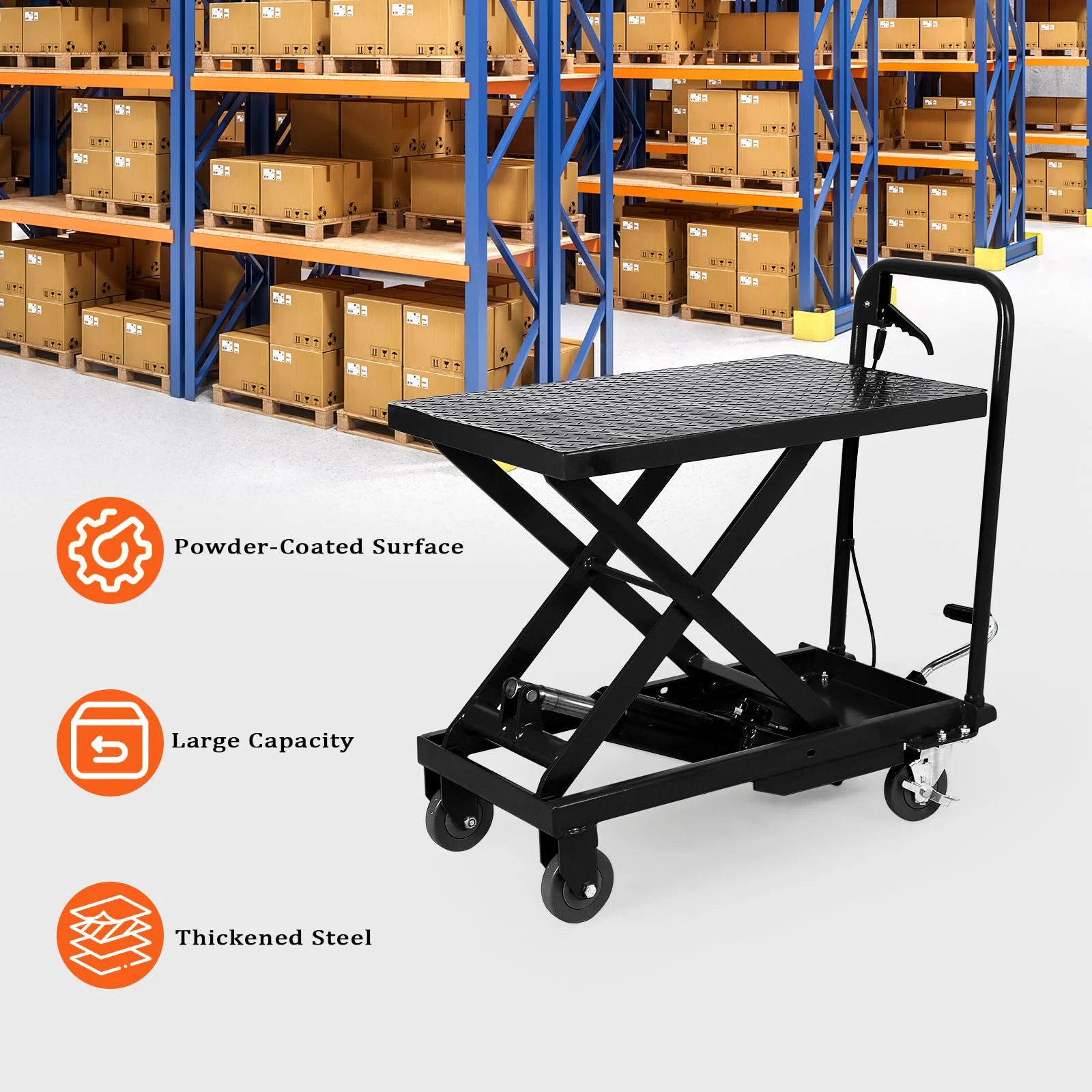 M optimized Hydraulic Lift Cart, 1100Lbs Capacity Manual Scissor Lift Table 33.5inch Lifting Height(Single 1100Lbs/Black) - Image 5