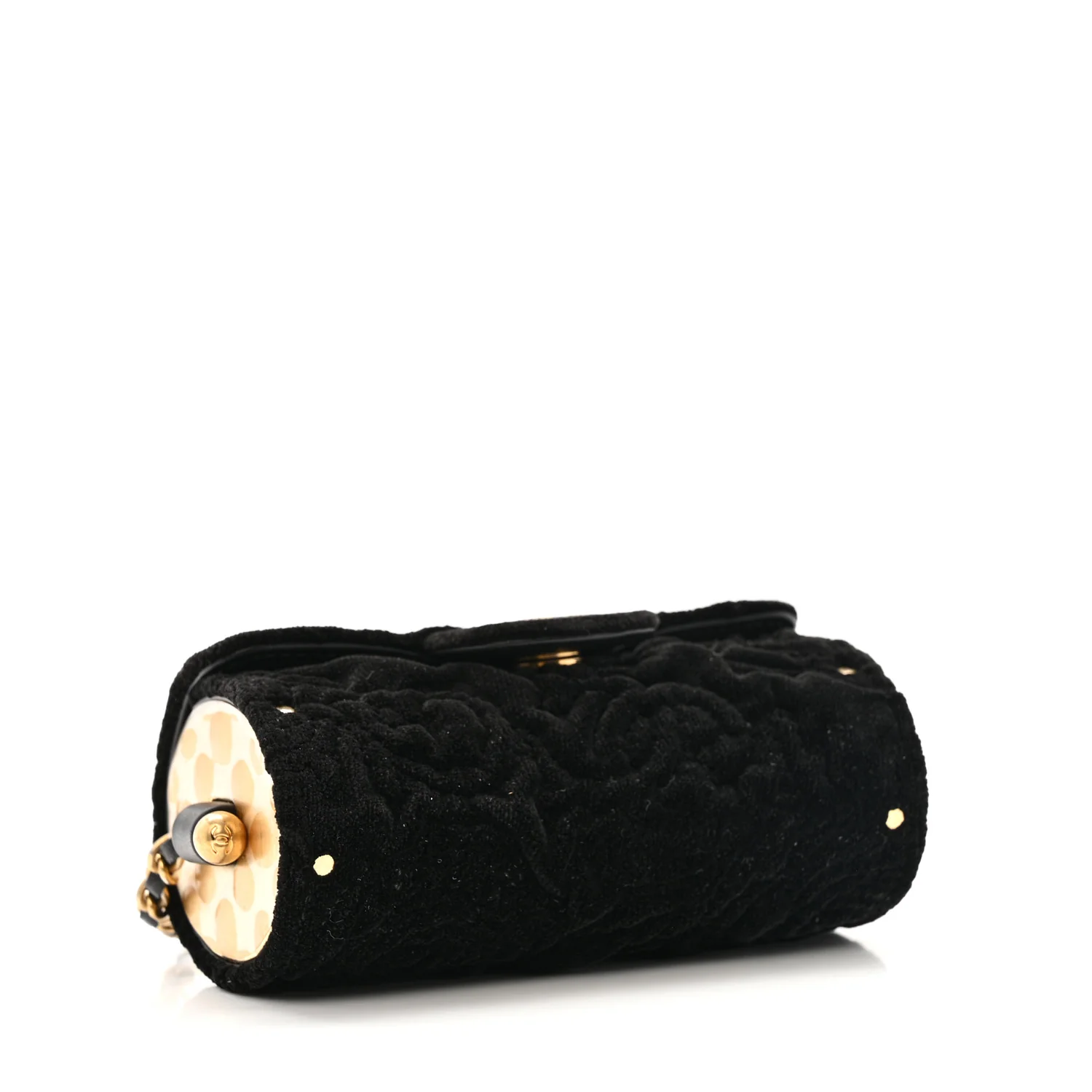 Velvet Camellia Embossed Jewel Belt Card Holder With Chain Black