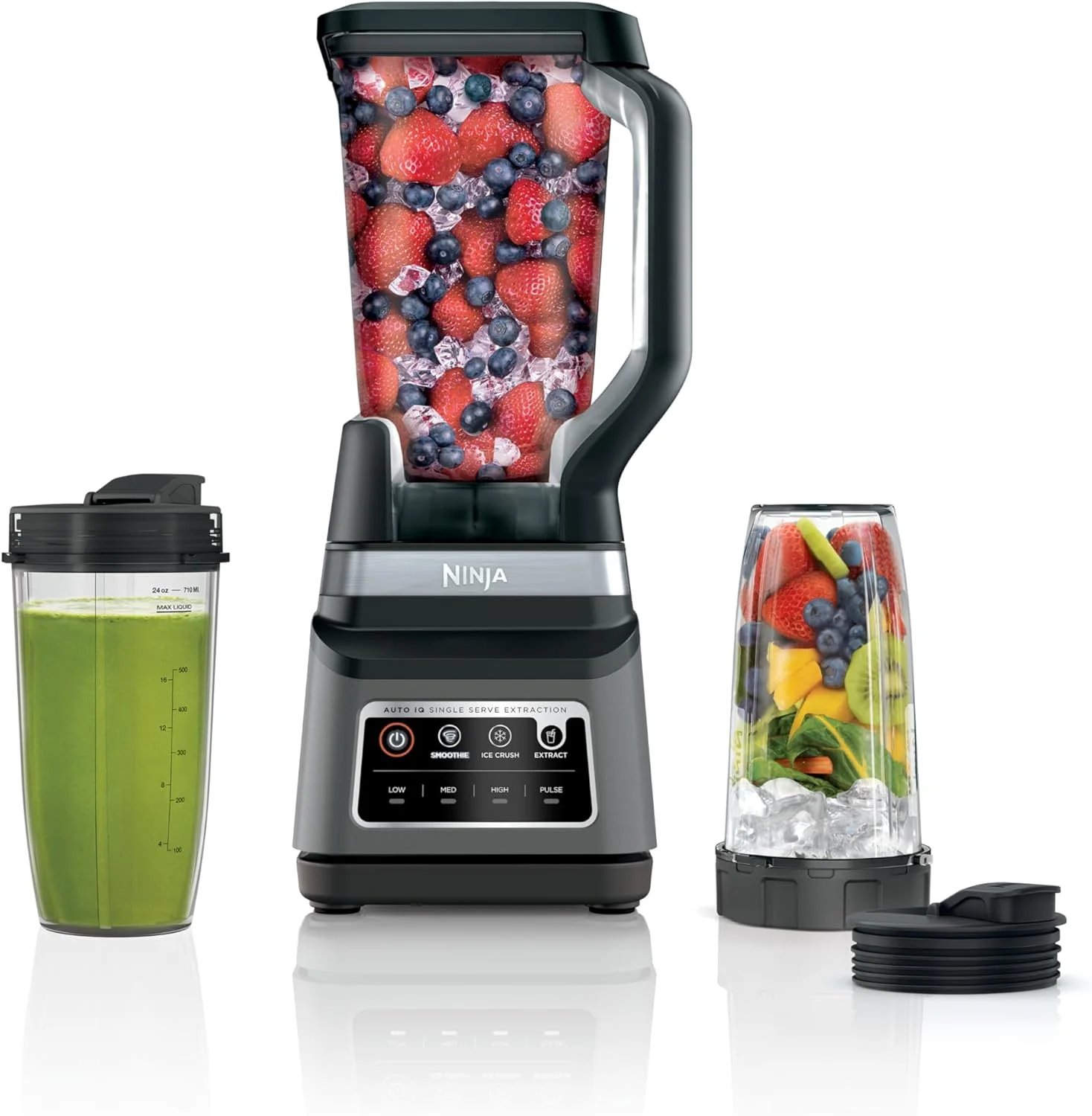 Blender Ninja Professional Plus | Blender à smoothies haute puissance, sorbetière, mixeur à boissons glacées et machine à margaritas | 3 programmes Auto IQ™, 1400 W, pichet de 2,1 L | Gris foncé, BN701