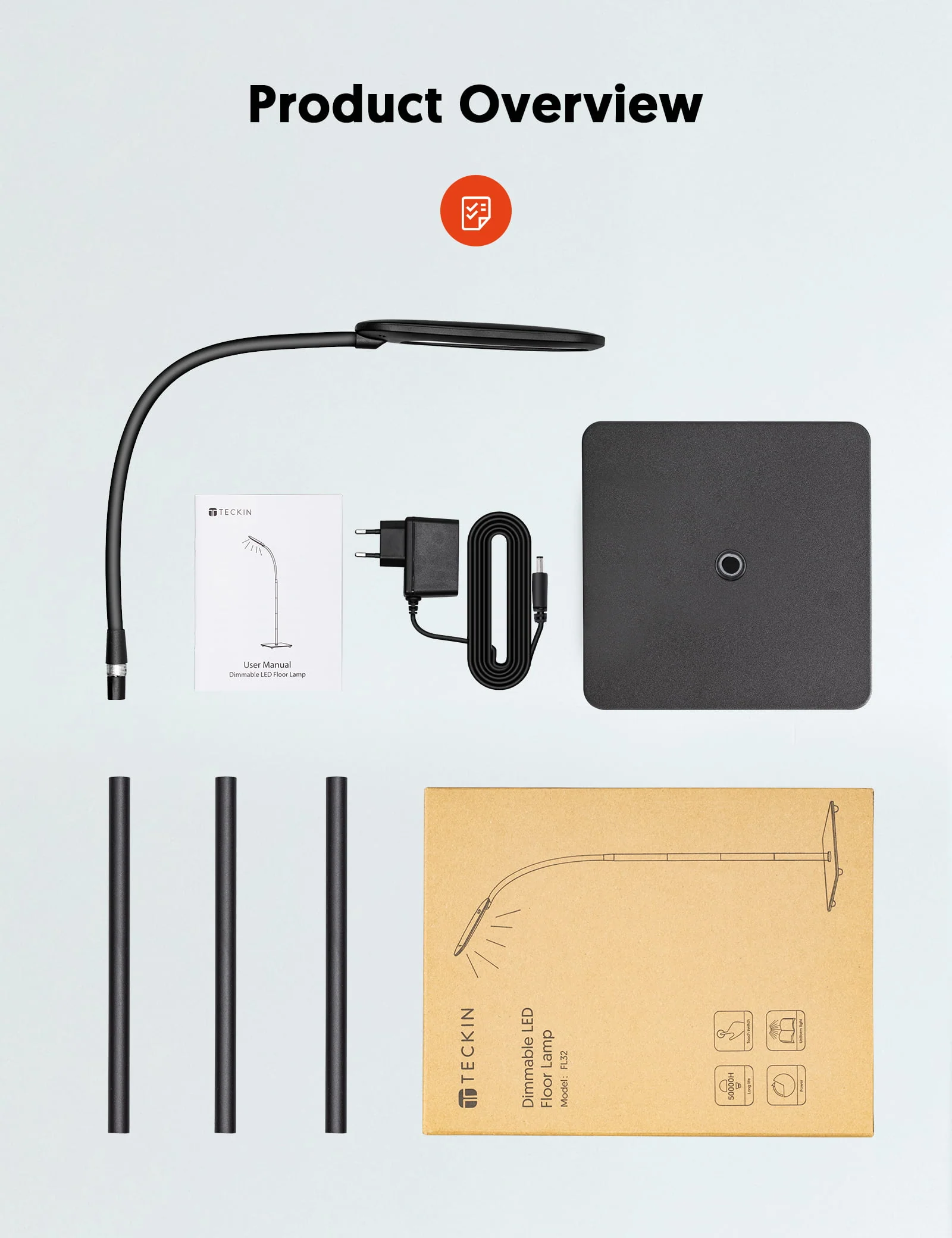 TECKIN Floor Lamp, Dimmable Black Lamp with 5 Color 4 Brightness and Adjustable Gooseneck Image 7