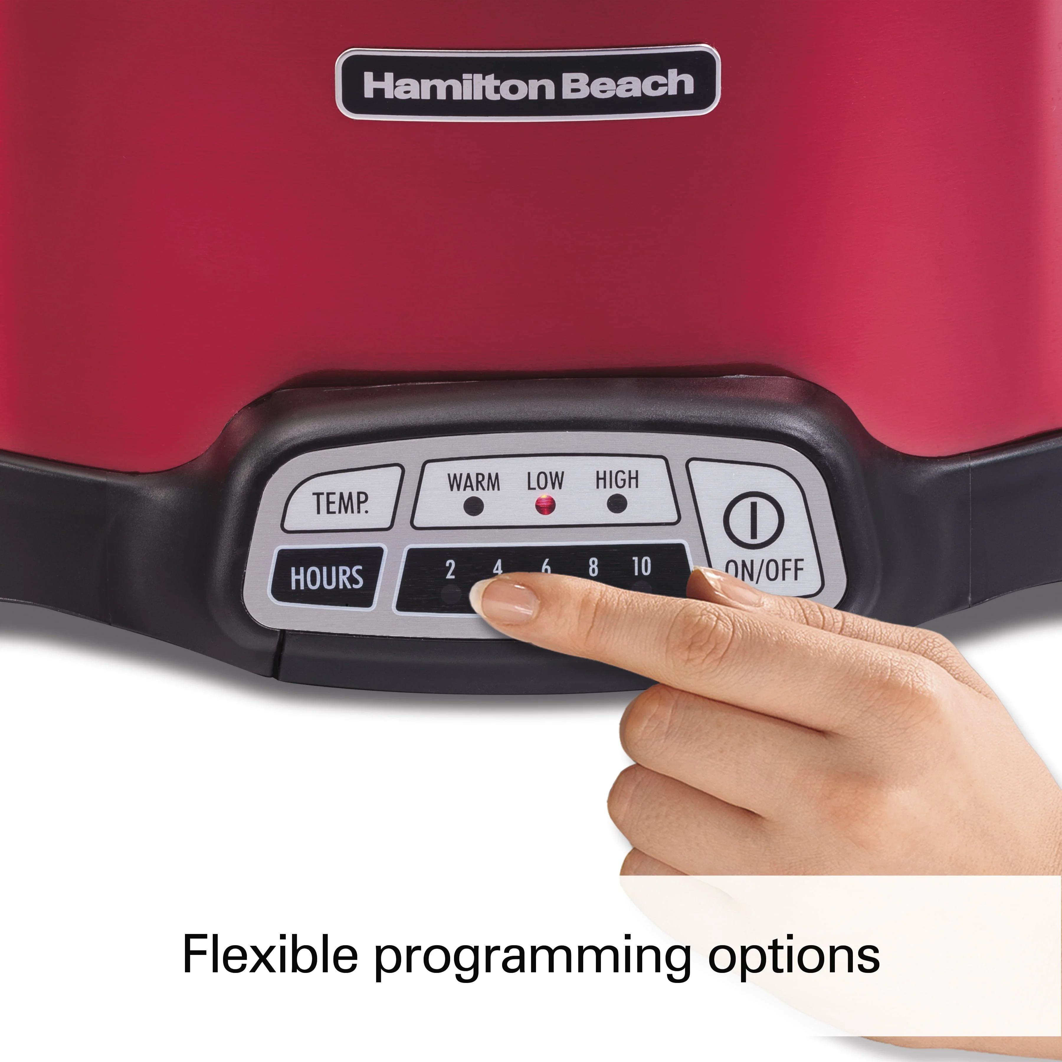 Hamilton Beach Stay or Go Programmable Slow Cooker with Party Dipper, 7 Quart Capacity,Removable Crock, Red, 33478 Image 4