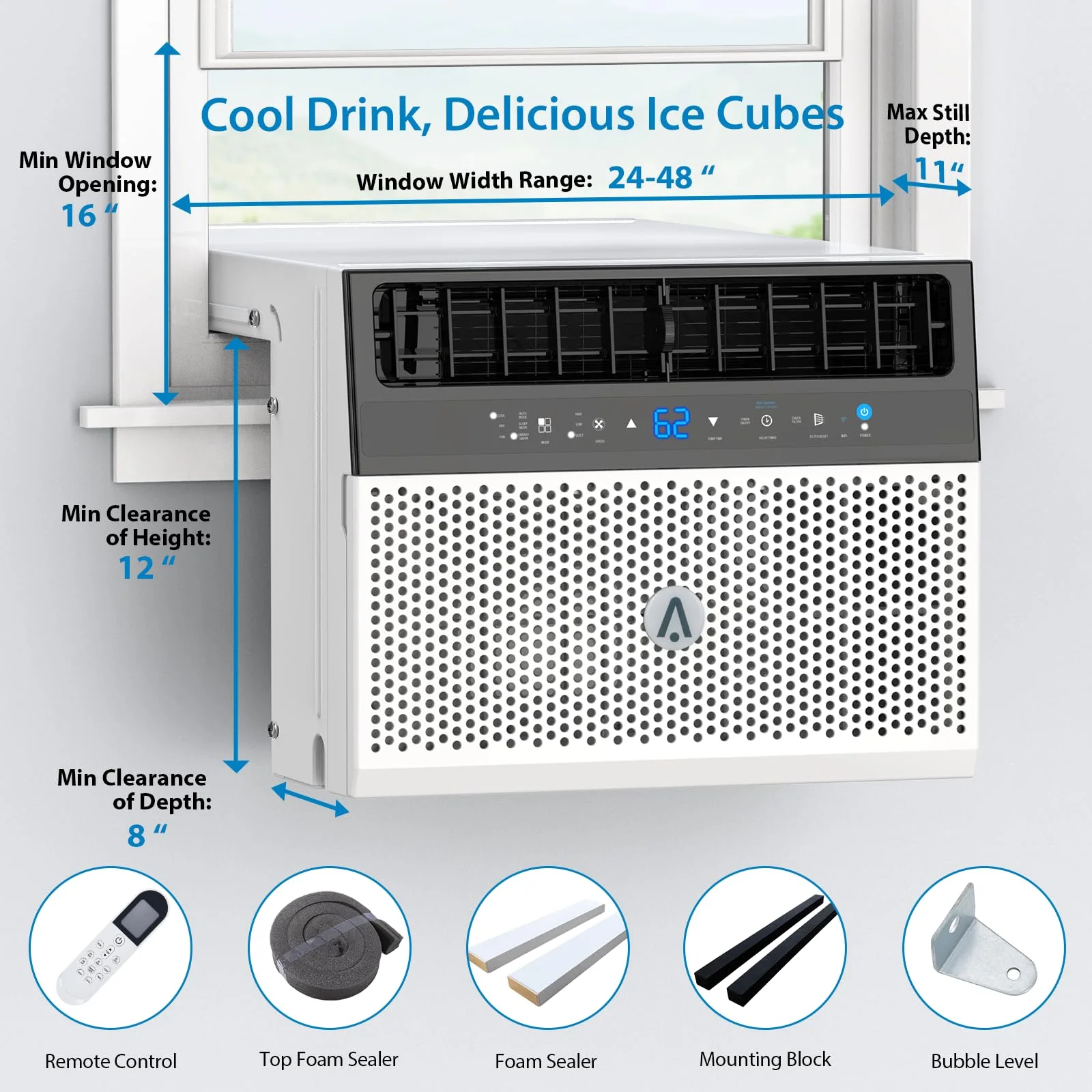 8000 BTU 370 Sq Ft Window Air Conditioner, White(White) - Image 5