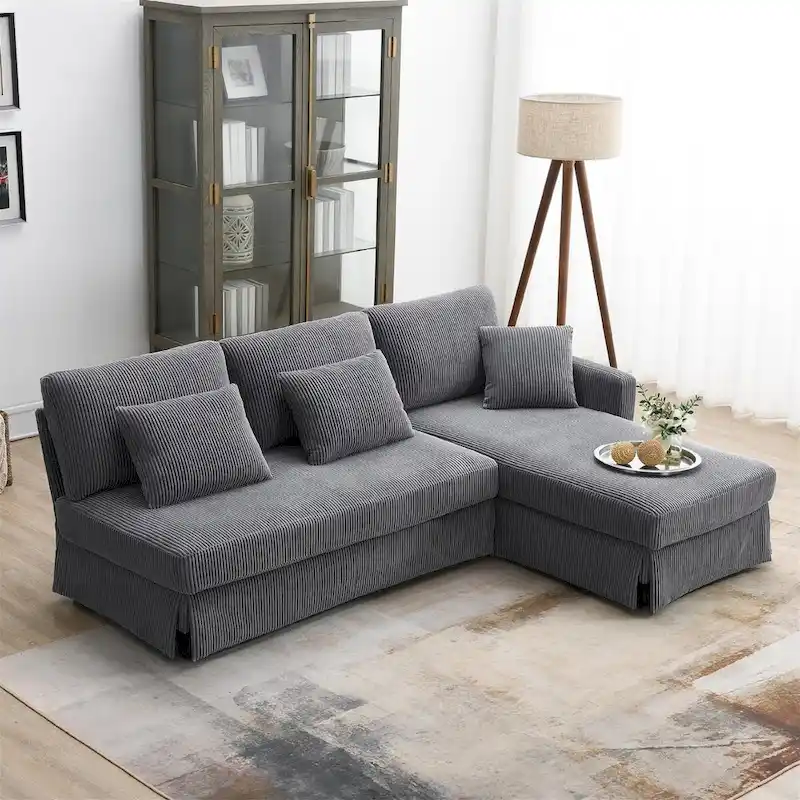 Contemporary L-Shaped Corduroy Sofa with Reversible Chaise from Harper & Bright Designs